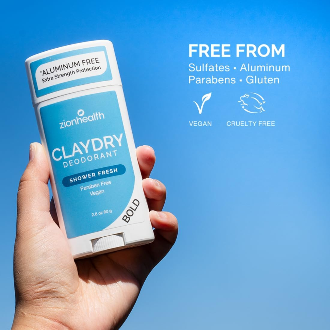 Clay Dry Bold Deodorant Shower Fresh Zion Health 2.8 Oz Stick