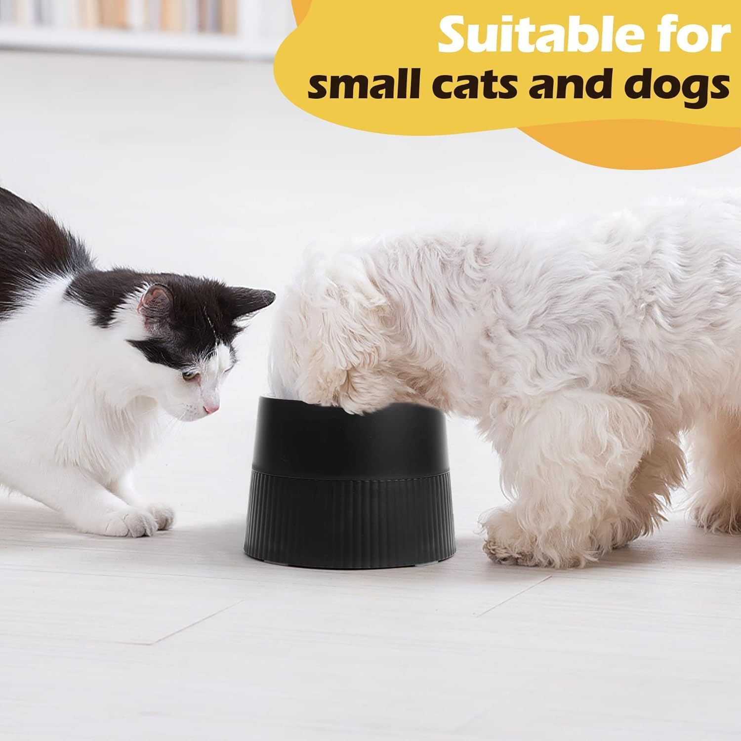 Elevated Dog Bowl, Raised Dog Feeder with Removable Stainless Steel Food and Water Bowl, Non-Skid Dog Dish Black 18 X 13Cm image number 3