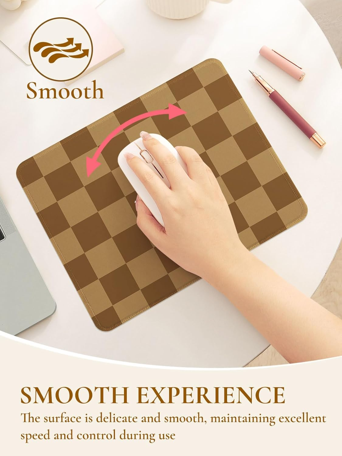 Cute Brown Mouse Pad,Retro Checkered Pattern Mousepad,Square Aesthetic Plaid Waterproof Grid Mouse Mat Design, Non-Slip Rubber Base Computer Funny Boho Small Mouse Pads, Desk Accessories image number 3