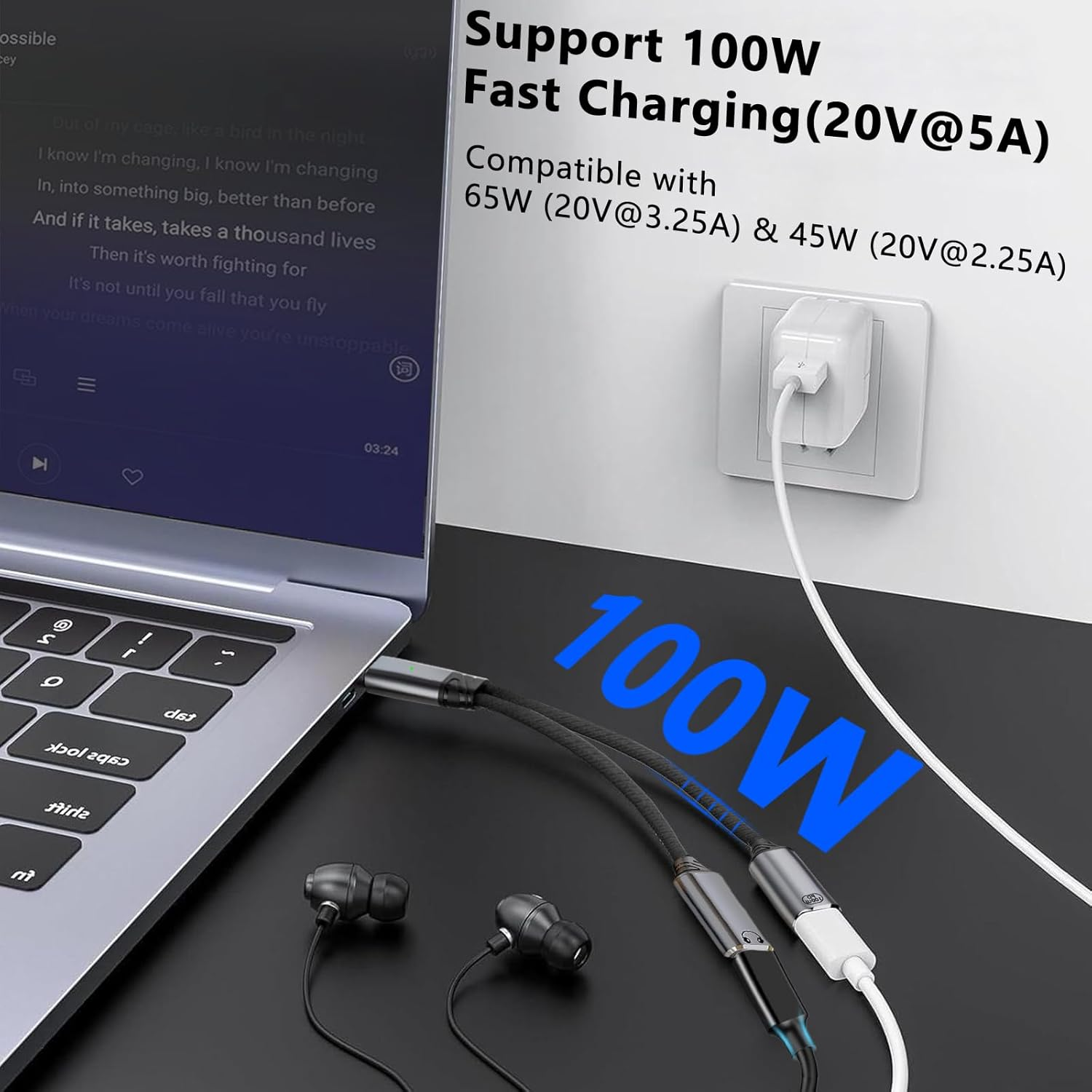 USB C Splitter 1 in 2 Out Dual USB C Headphone and Charger Audio Headphone Adapter Type C 100W PD Fast Charging Splitter Cable Dongle Hi-Fi Sound Compatible with Iphone 15 16 17 Pro Max Ipad Android image number 3