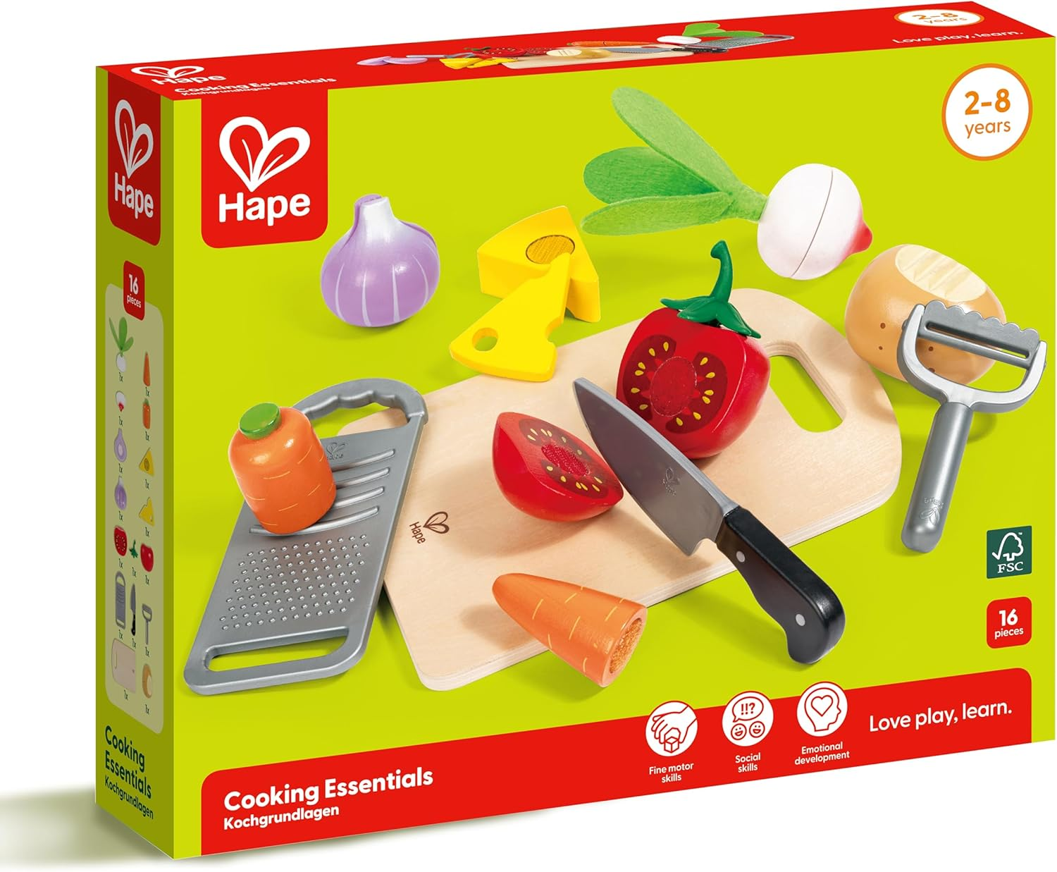 Hape Cooking Essentials Playset &ndash; Wooden Toy Kitchen Accessories for Kids, Pretend Play Food Prep Set with Chopping & Peeling, Role Play Cooking Toy for Toddlers & Children image number 4
