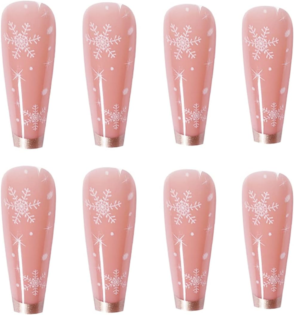 24 Pcs Press on Nails, Sunjasmine Fake Nails with Designs, Acrylic Nails False Nails with Nail Glue for Women (Long Snow) image number 4
