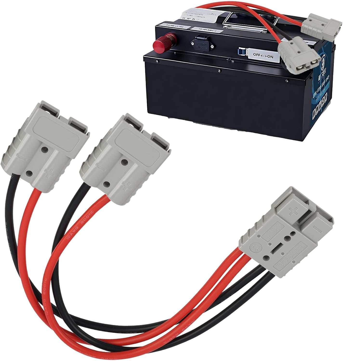 10AWG 50Amp SB50 Anderson Plug Connector, 600V 300Mm 1 to 2 Anderson Plug Connector Double Y Adapter, 6Mm Battery Cable for Car, RV, Truck, Trailer, Automotive Accessories Battery Extension Cable image number 4