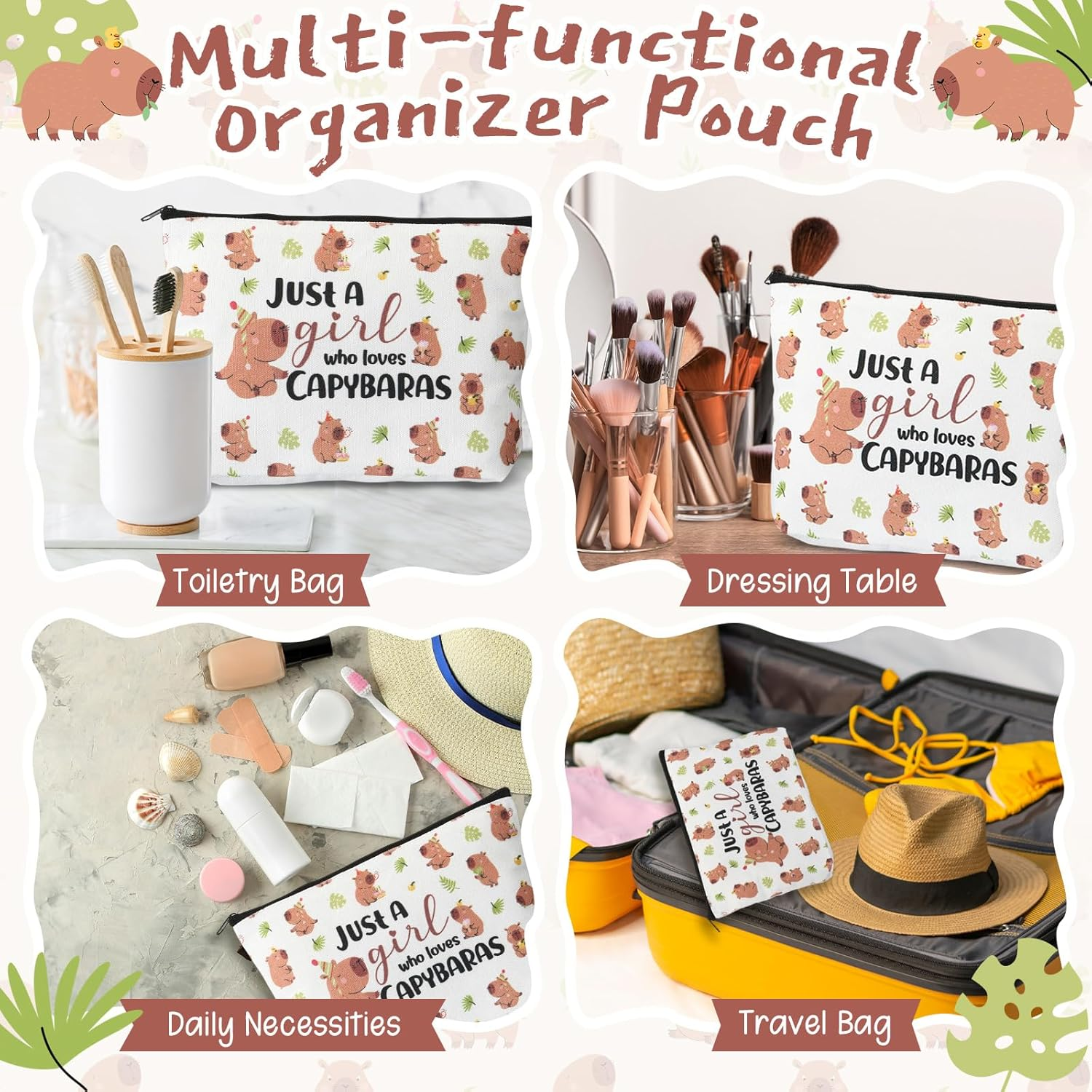 Xuniea 3 Pcs Capybara Gift Set Just a Girl Who Loves Capybaras Makeup Pouch, Keychain, Socks, Cute Capybara Themed, Pet Lover Present, Birthday, Christmas Animal Theme Gift for Friends, Family, Colle image number 5