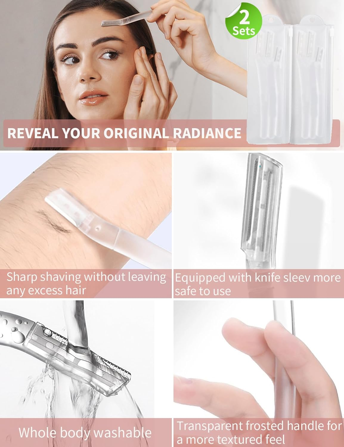 6 Pieces Dermaplane Razor for Women Face, Eyebrow Razors Professional Tool for Peach Fuzz, Exfoliating Tool Shaver with Precision Cover, Facial and Eyebrow Hair Removal, Gentle Skin Exfoliation Blade image number 2