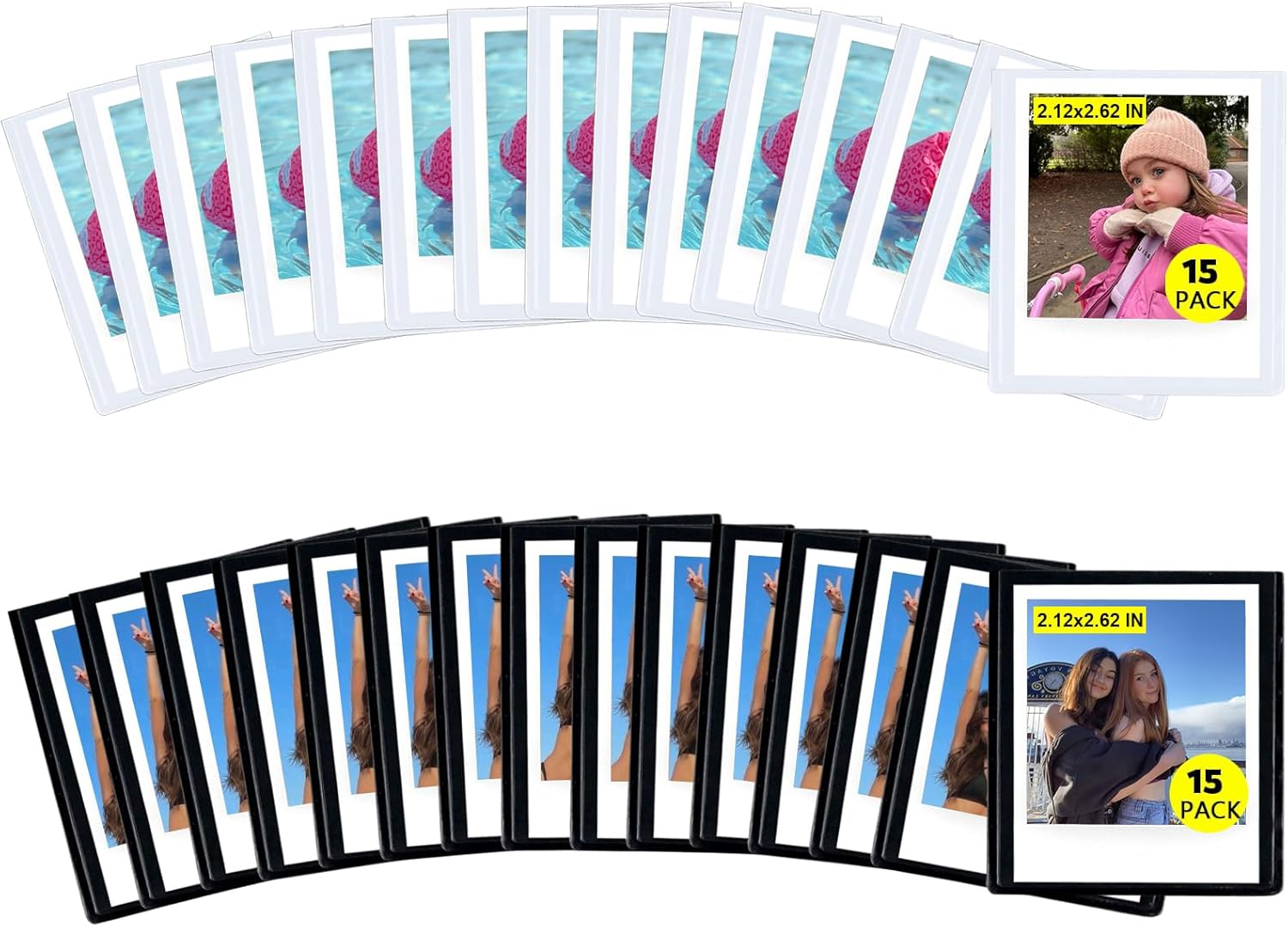 CAIYOULE Instax Mini 3 Inch Magnetic Pocket Picture Frame, 30 Pack Polaroid Magnets for Refrigerator, 2.5 X 3.5 Small Wallet Size Picture Frames Photo Holder, BLACK&WHITE