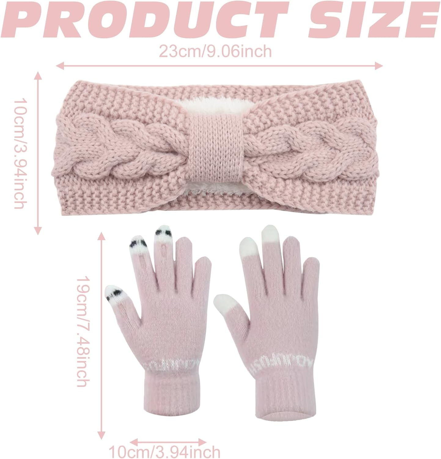 FOSDICK Winter Cable Knit Headbands Women Crochet Ear Warmer Headband, Pink Knitted Thermal Twist Headbands for Girls Women Soft Lining Head Wrap Winter Knitted Headband for Shopping Skiing Running