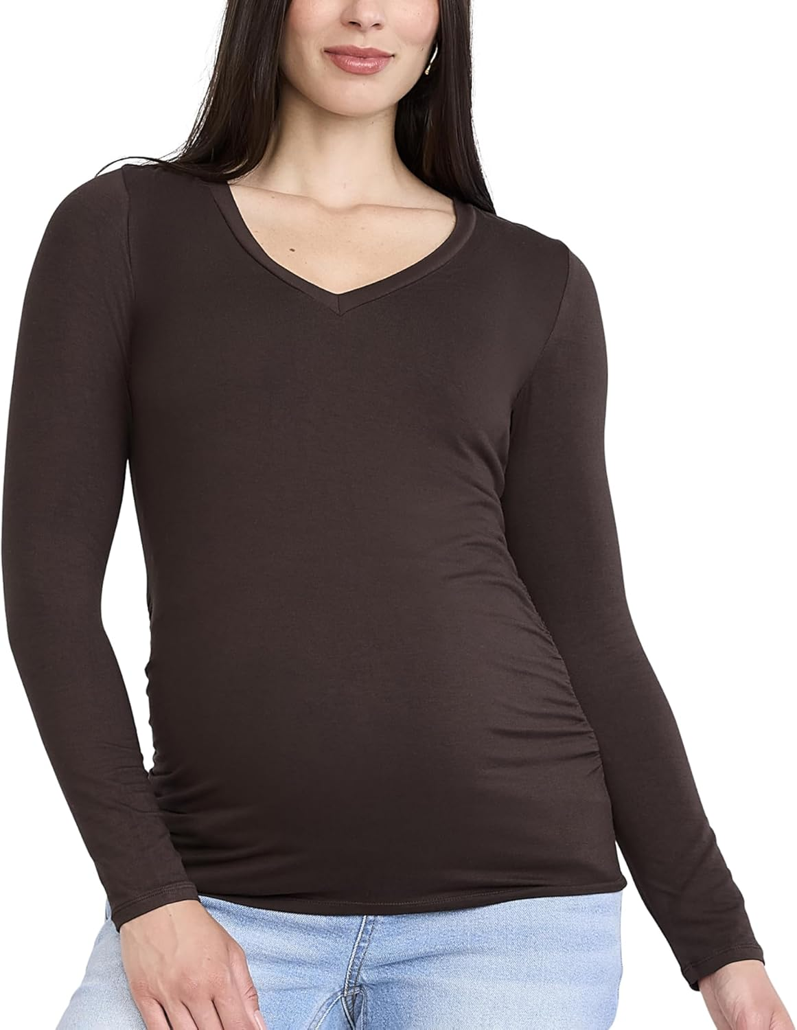 Motherhood Maternity Women'S Maternity Long Sleeve V-Neck Side Ruched Tee Shirt image number 6