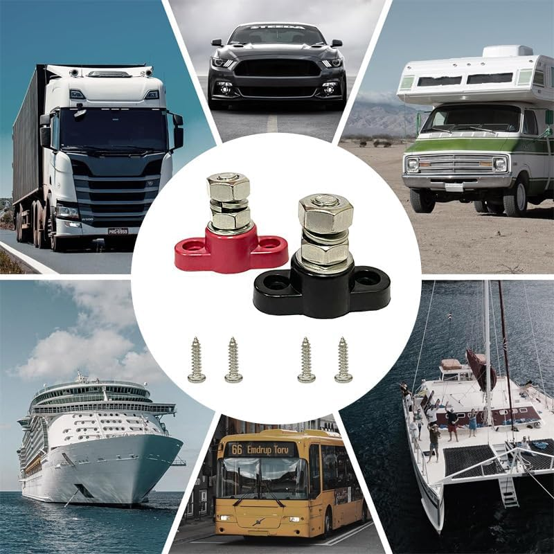 2 PCS 3/8'' Power Distribution Block,Single Stud Bus Bar M10 Insulated 12-24V Battery Post Junction Block for Marine Boat Auto Power and Ground image number 4