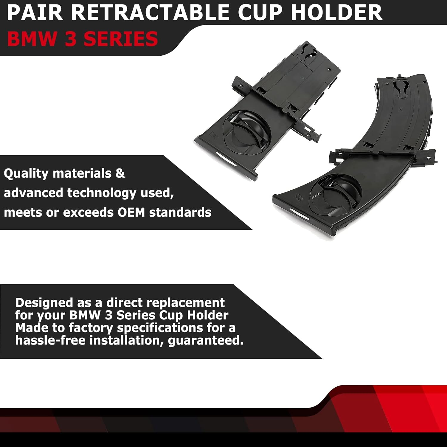 Pair Retractable Cup Holder Left&Right Side Compatible with BMW 3 Series E90 E91 E92 E93 323I 325I 325Xi 328I 328Xi 330I 330Xi 335D 335I 335Is 335Xi M3 2006-2013 Replaces 51459173463 51459173469 Black image number 3