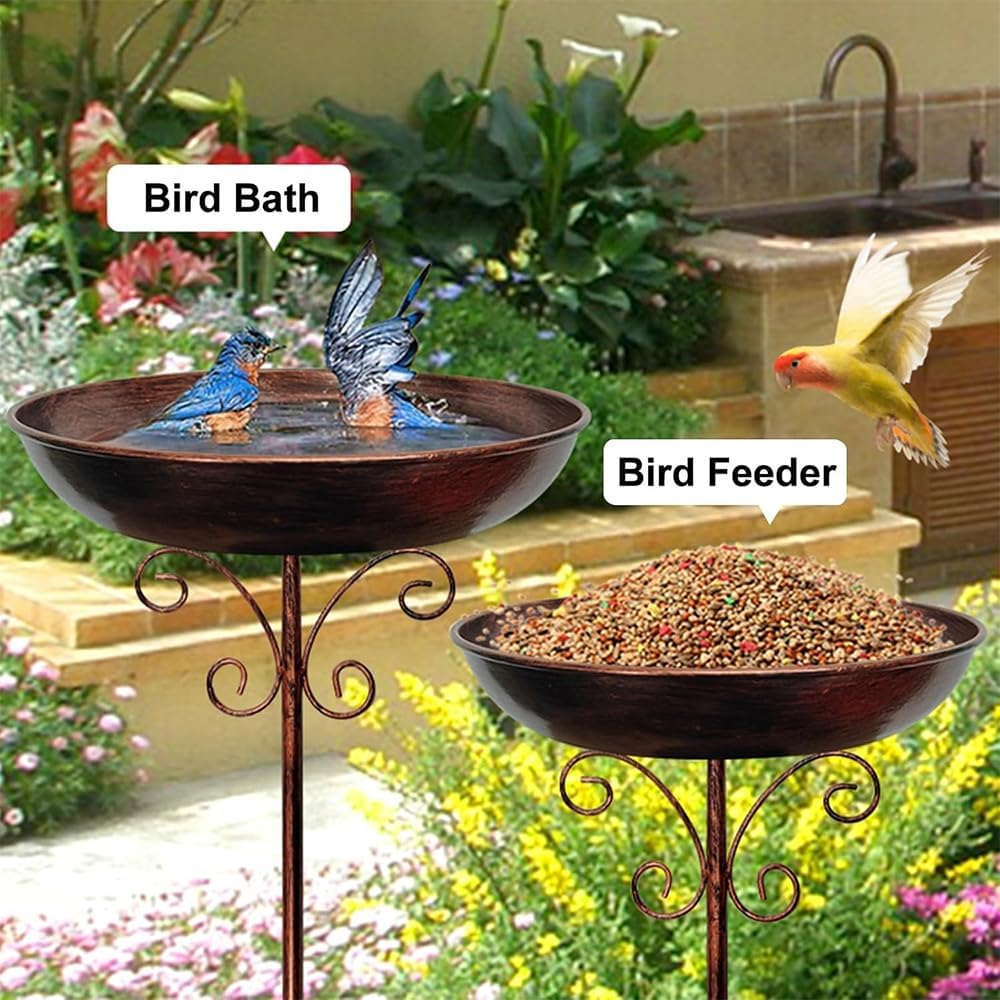 Garden Copper Metal Bird Bath for Outdoors, 30 Inch Metal Stake Pedestal with 5 Prongs Stake, 9.37In outside Freestanding Birdbath, Bird Bath Bowl Birdfeeder for Garden Decor Patio Yard Lawn