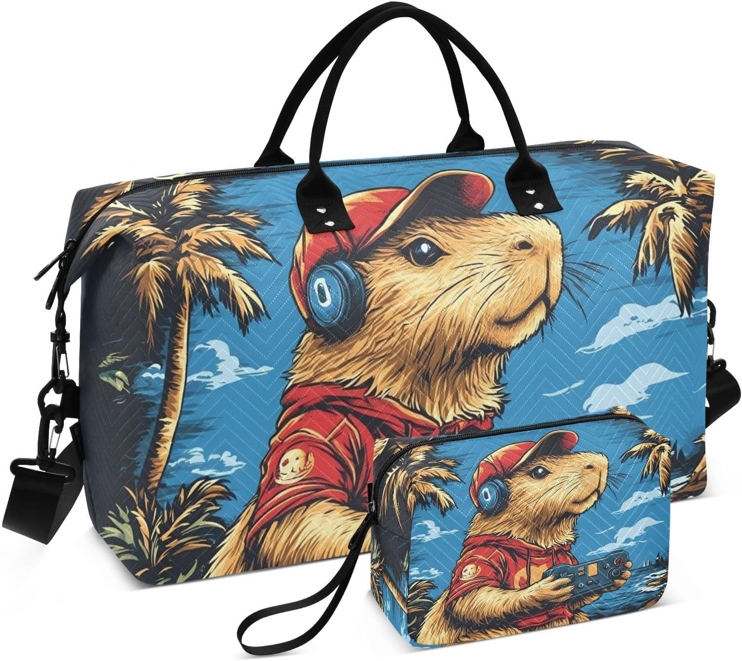 WOIWB Capybara Palm Tree Duffel Bag for Travel Gym Sport, Weekender Travel Bags Carry on Overnight Bag, Multicolor, 20.5 X 7.9 X 13.8 Inches+9.1 X 3.5 X 5.9 Inches image number 2