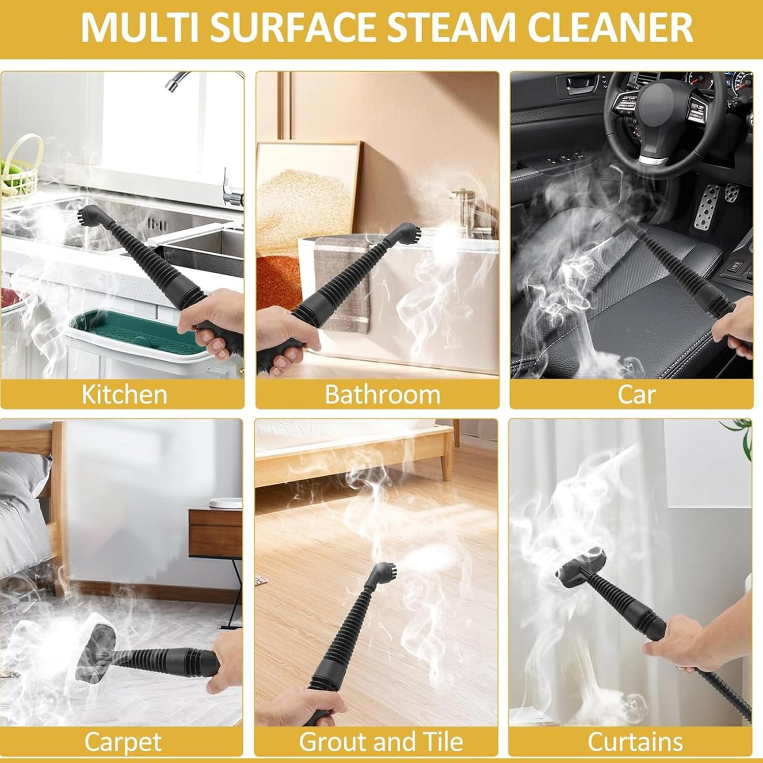 Pressurized Handheld Steam Cleaner, Multipurpose Portable Steam Cleaning for Cleaning, Car, Bathroom, Shower, Upholstery, Grout, Window, Grime, Grease image number 2
