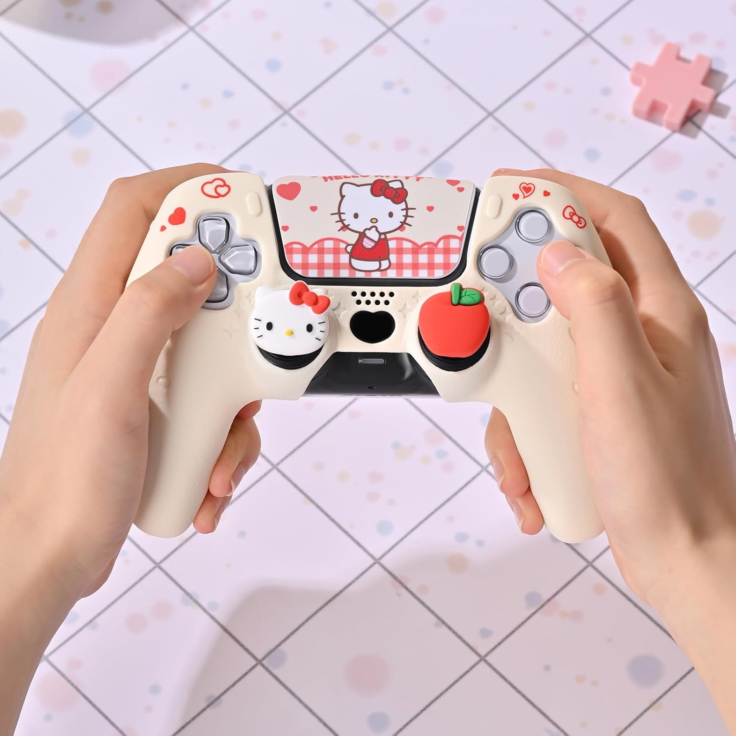 Kuitmor PS5 Controller Skin Case Set,Silicone Protective Cover Case,Anti-Slip Cute Kitty Protective Shell for PS5 Controller with 2 Thumb Grip Caps and 2 Stickers image number 1