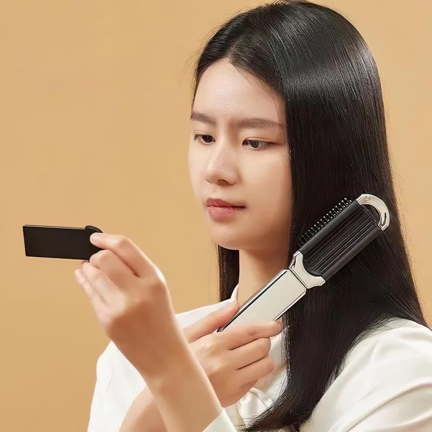 Portable Travel Brush,2 Pcs Travel Hair Brush with Mirror,Mini Hair B-Rush,Foldable H-Air Detangling B-Rush with M-Irror,Small Foldable Hairbrush,Compact H-Air Comb with Mirror,Mini Pocket Size Comb image number 2