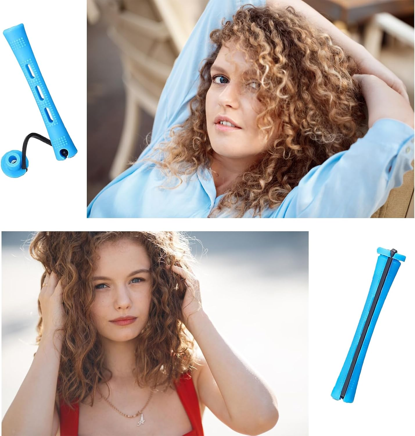 Yicoovey 60-Pack Small Plastic Blue Mini Curling Rods, 0.35-Inch, with Comb, Perm Set, Ladies' Hair Curler, Natural Short Hair Curler image number 1