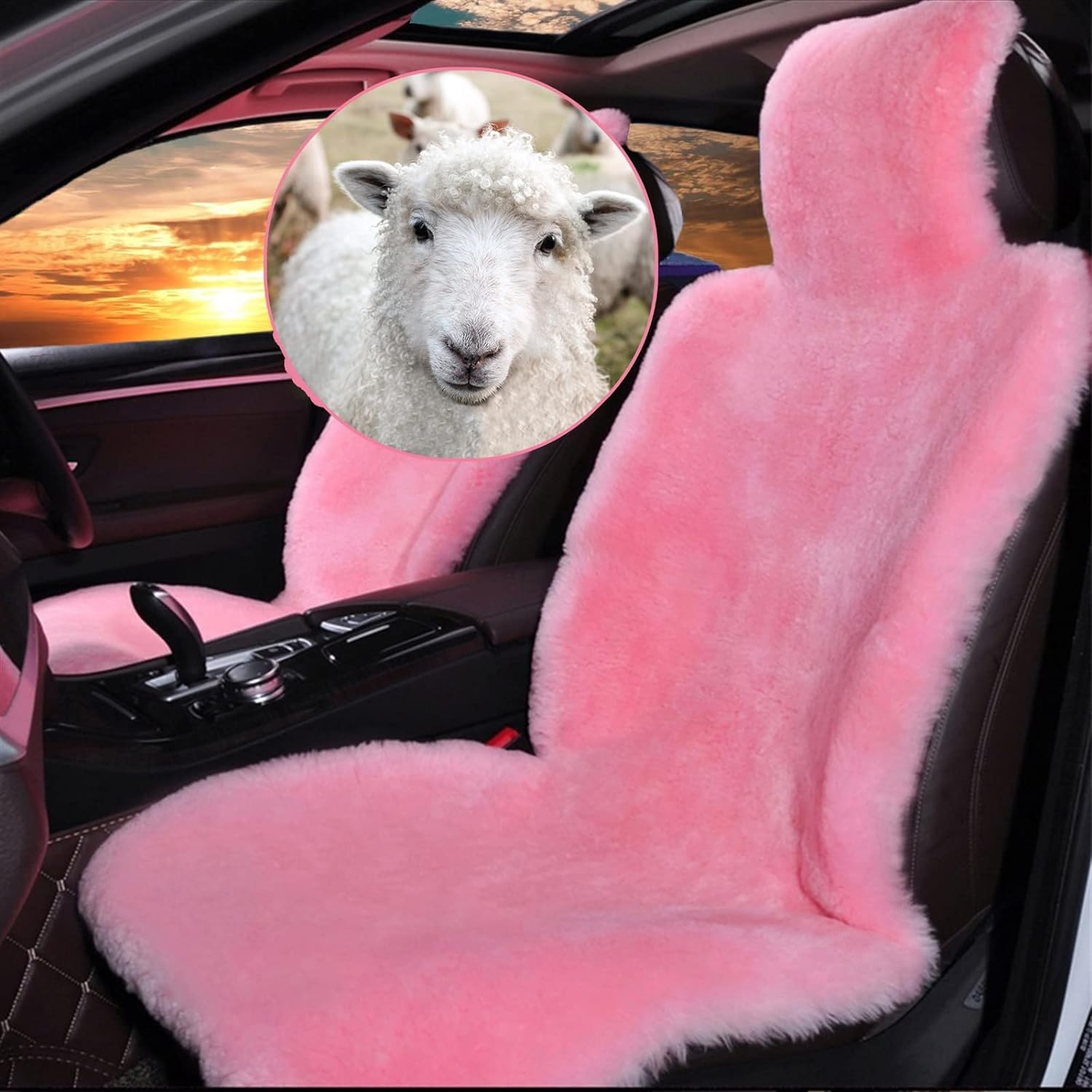 Real Sheepskin Car Seat Covers for Cars SUV Trucks Van RV Front Seats Fluffy Car Seat Covers Sheepskin Seat Covers Pink - Universal (One Piece) image number 4