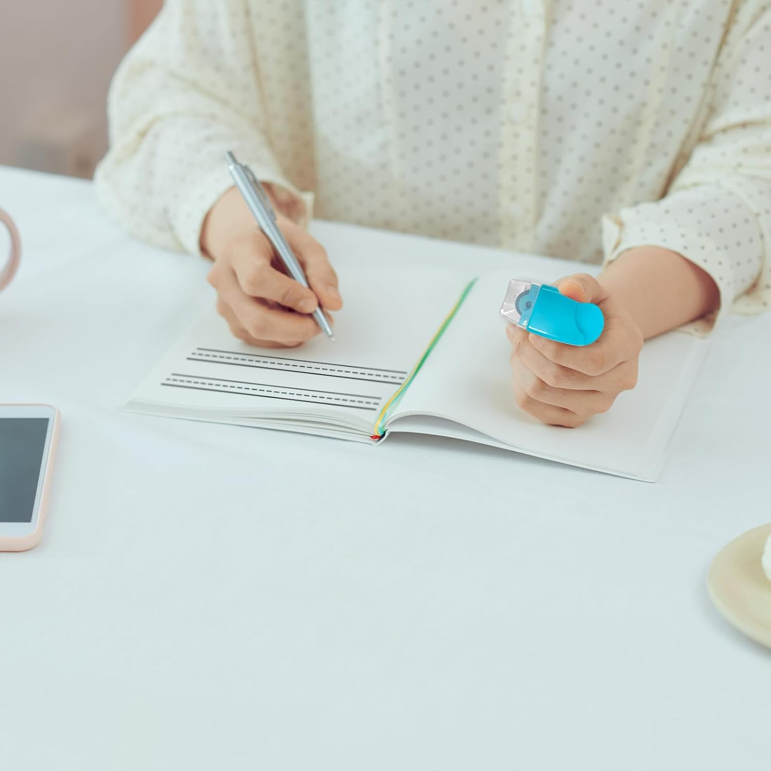 TEAONE Self Inking Line Rolling Stamps, 1 PCS Dashed Handwriting Lines for Classroom, Office Supplies (Blue) image number 3