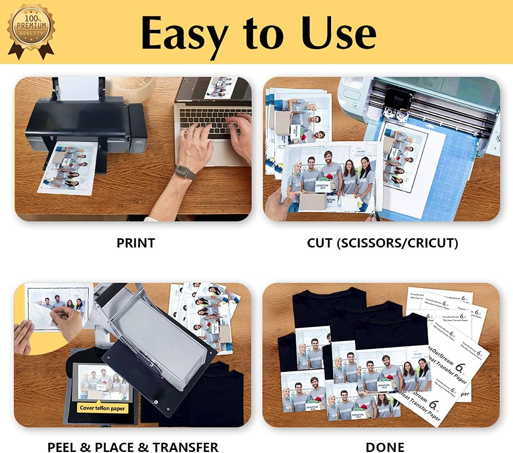 Transourdream Tru-Iron on Heat Transfer Paper for Dark Fabric (20 Sheets, A4, Dark 6.0) T Shirt Transfers Paper for Inkjet Printer Printable Heat Transfer Vinyl for T-Shirts (TRANS-D6-20) image number 6