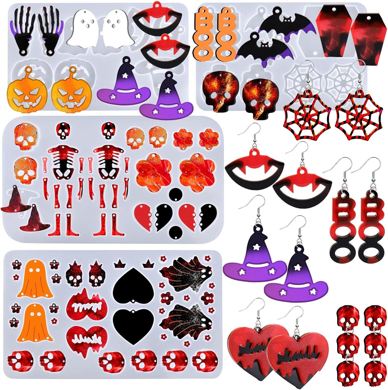 BABORUI Resin Molds Jewelry, 38 Cavities Pendant Silicone Molds for Epoxy with 40Pcs Jump Rings, DIY Resin Casting for Pendant, Earrings, Necklace, Keychains