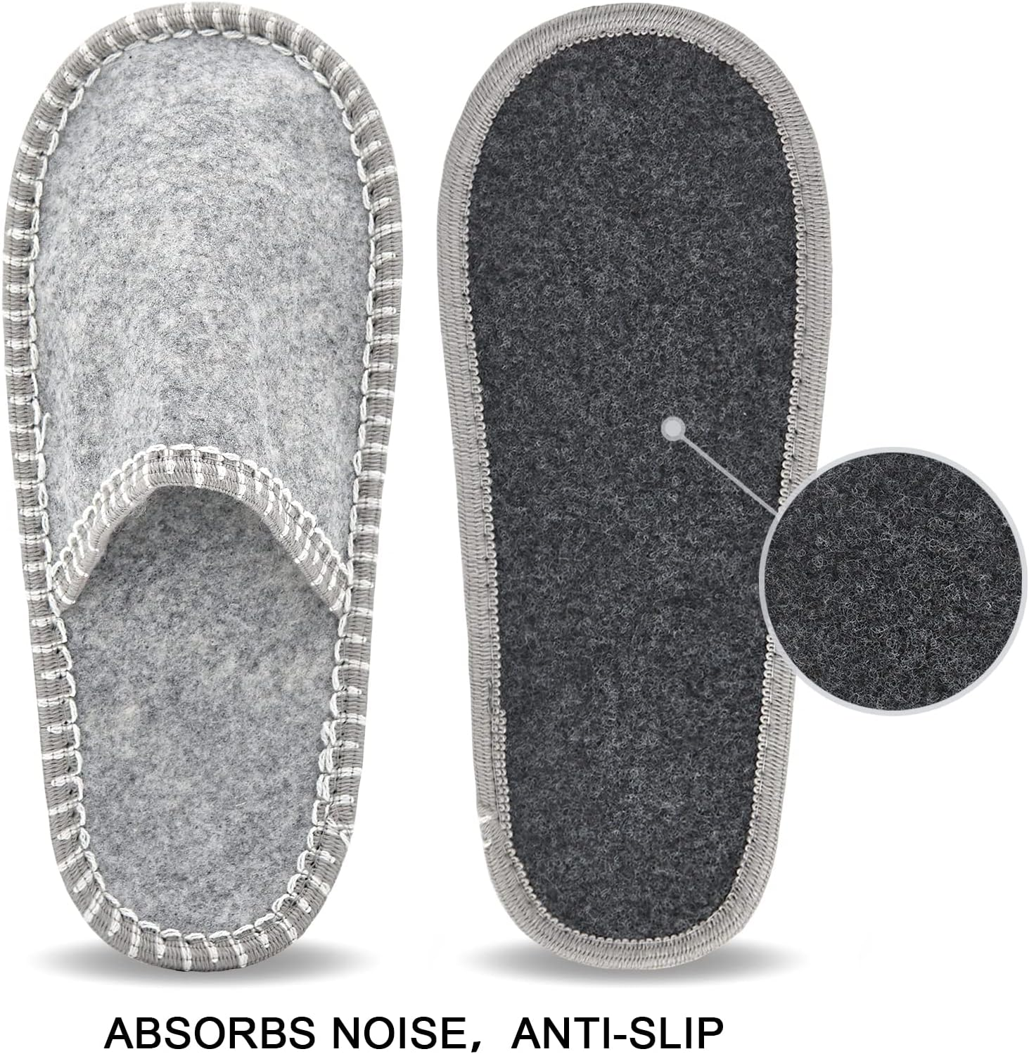 Panda Bros Fleece Felt Close Toe 5 Pairs Non Slip Indoor Family House Guest Slippers Set for Shoeless Home image number 3