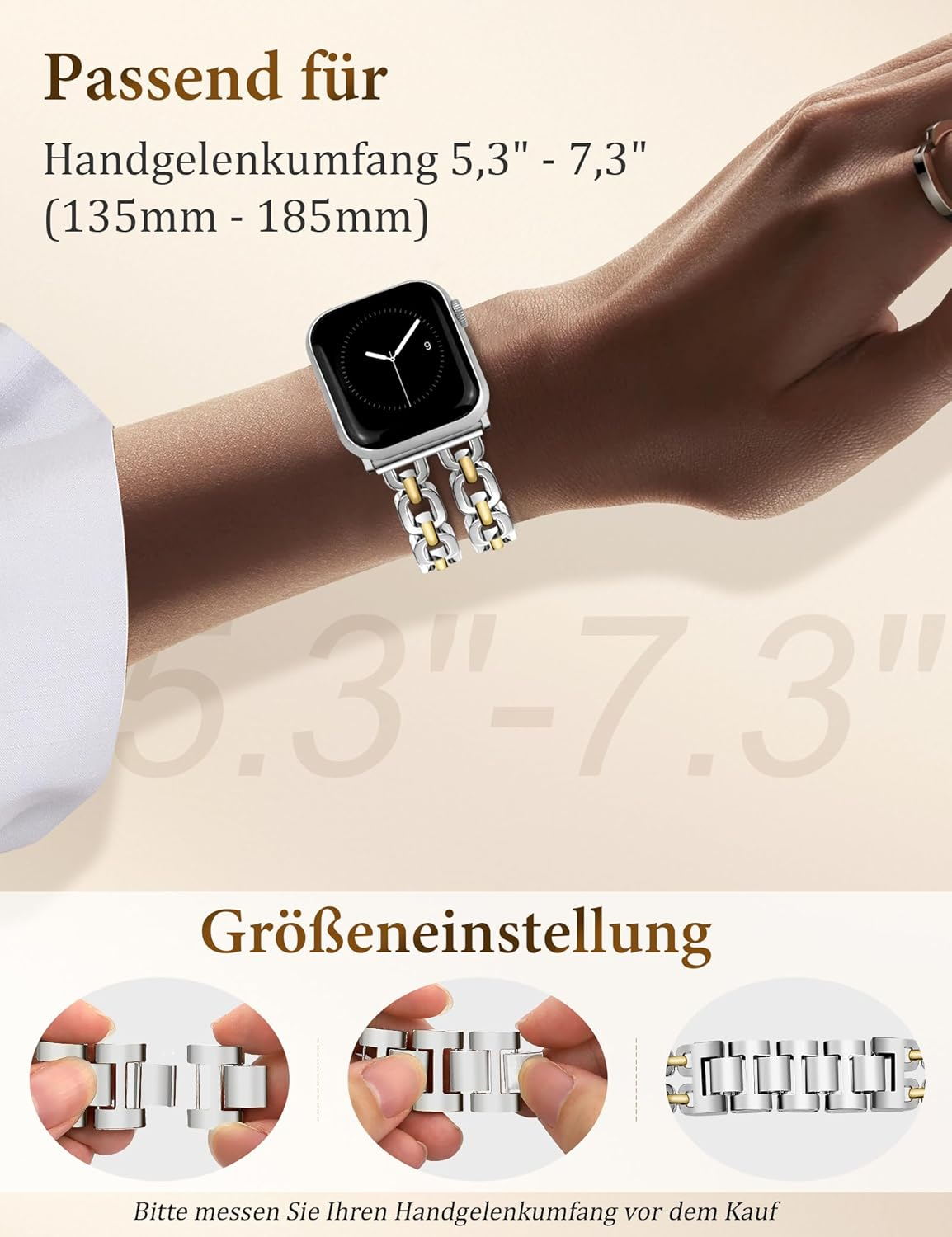 Gold- Und Silber-Armb&auml;nder F&uuml;r Damen, Kompatibel Mit Apple Watch 38/40/41/42/44/46/49Mm. Verstellbares Metallarmband, Schickes, H&uuml;bsches Kettenarmband F&uuml;r Die Iwatch Series 11/10/9/8/7/6/5/4/SE/3/2/1