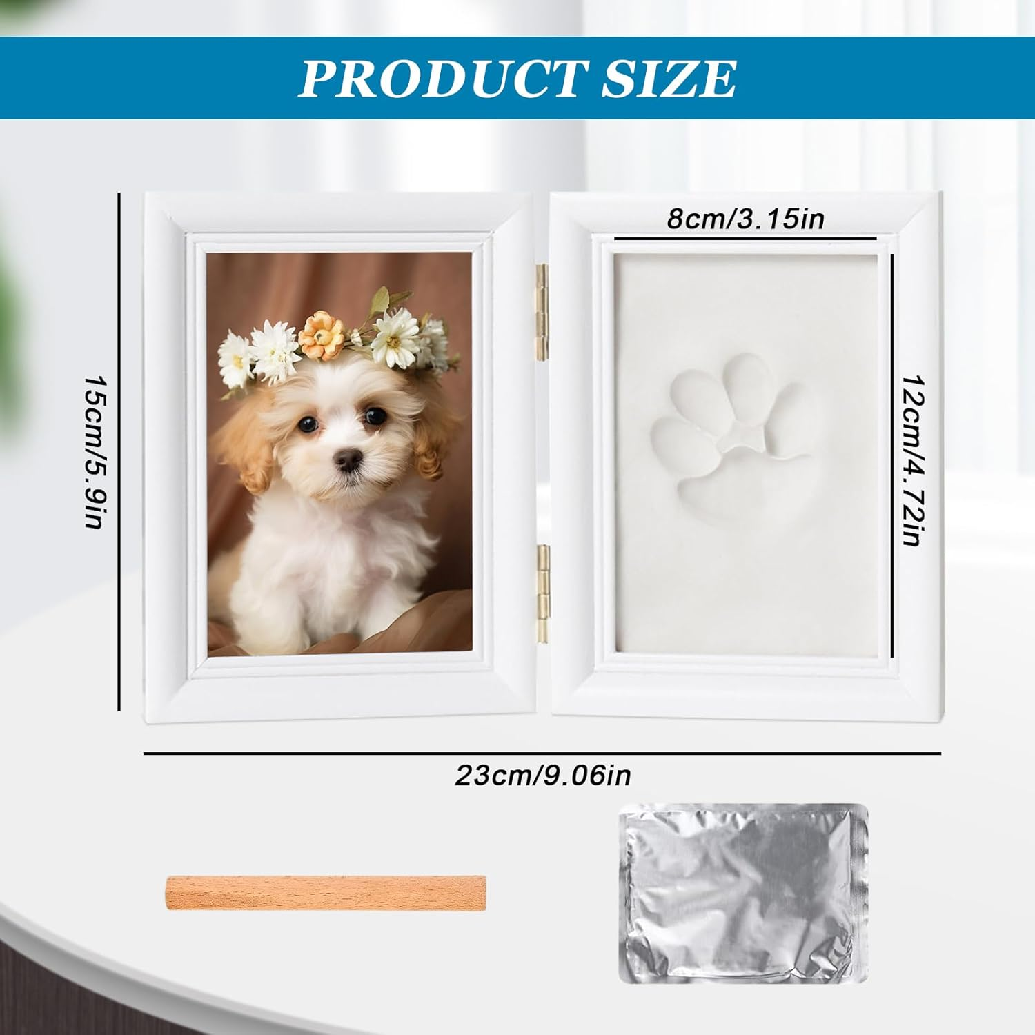 Sporgo Paw Print Set Dog Cat: 3D Picture Frame with Photo and Paw Prints, Paw Print Set with Stand, Wooden Picture Frame for Dogs or Cat Owners image number 4