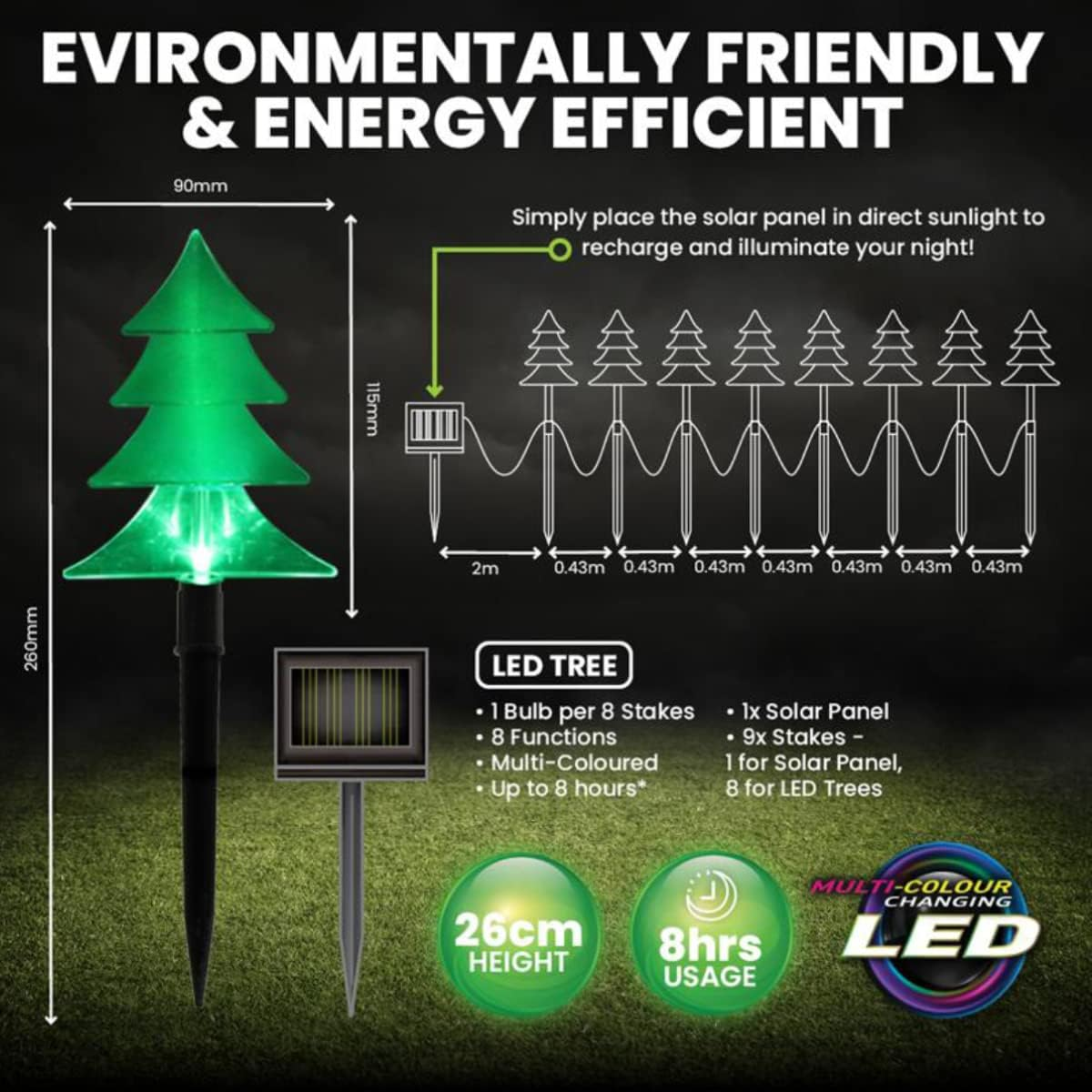 CHRISTMAS by SAS Solar Tree Stake Lights, Warm White Leds, Auto Sensor, Outdoor Garden Decoration for Christmas & Pathways &ndash; 24Cm X 13Cm, 5M Lead image number 1