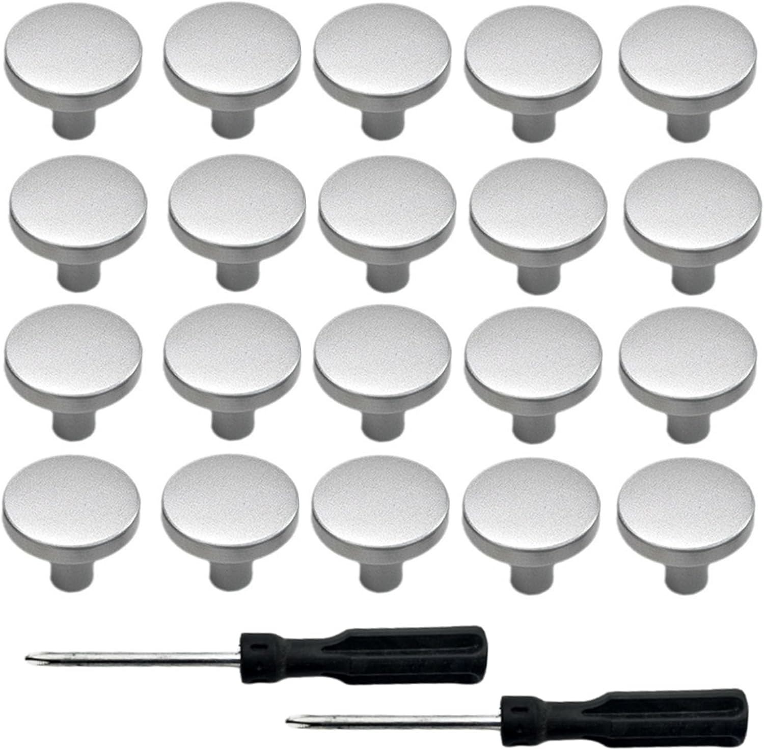 20 Pack Drawer Knobs with 2 Screwdrivers, Modern round Kitchen Cabinet Knobs & Dresser Pulls, Decorative Furniture Handles for Cabinets, Cupboards, Drawers, Durable Hardware for Home & Office (Silver) image number 2
