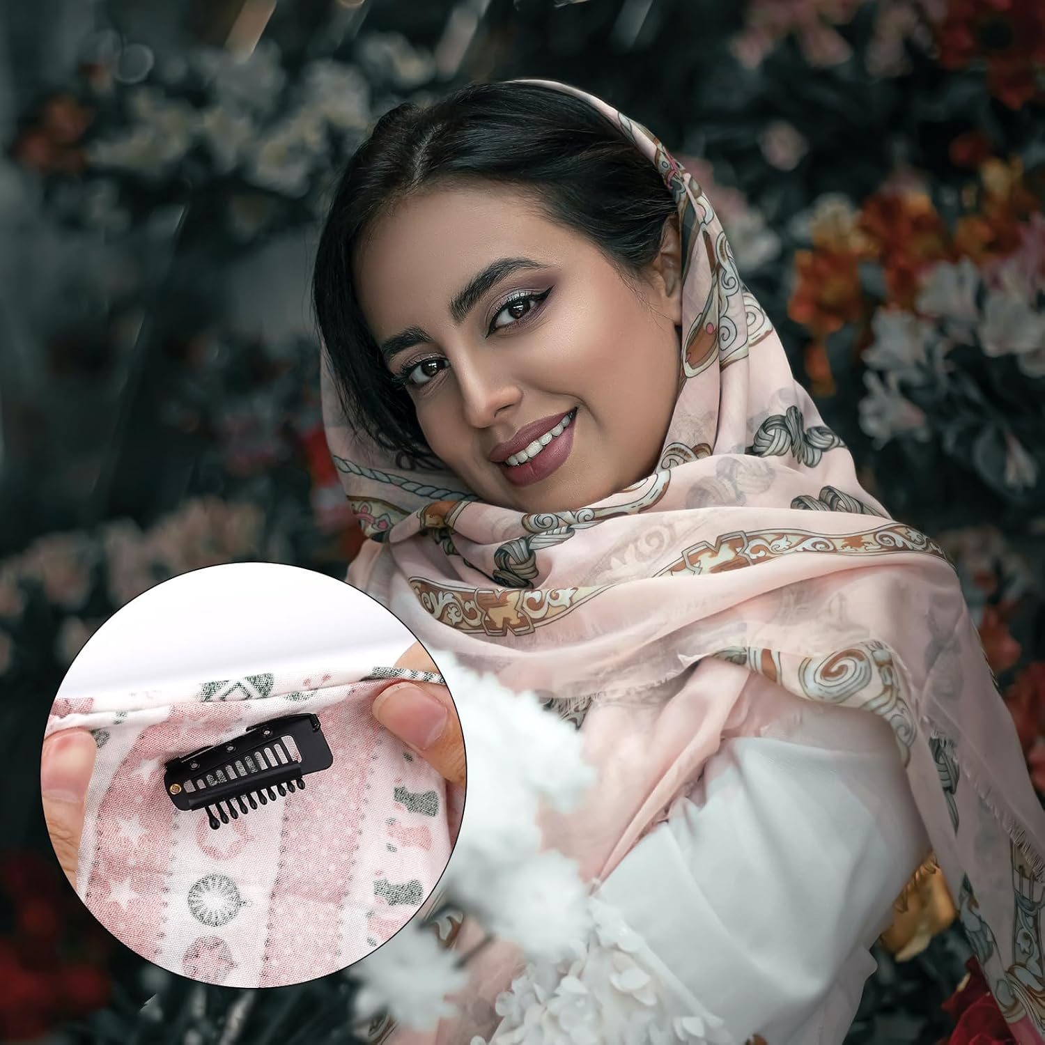 6Pcs Chunni Clip with Safety Pins Wig Clips to Secure Hair Accessories Hair Extension Clips for Dupatta, Hijab Indian Costume, with Rubber Snap to Easy Operate (Black) image number 2