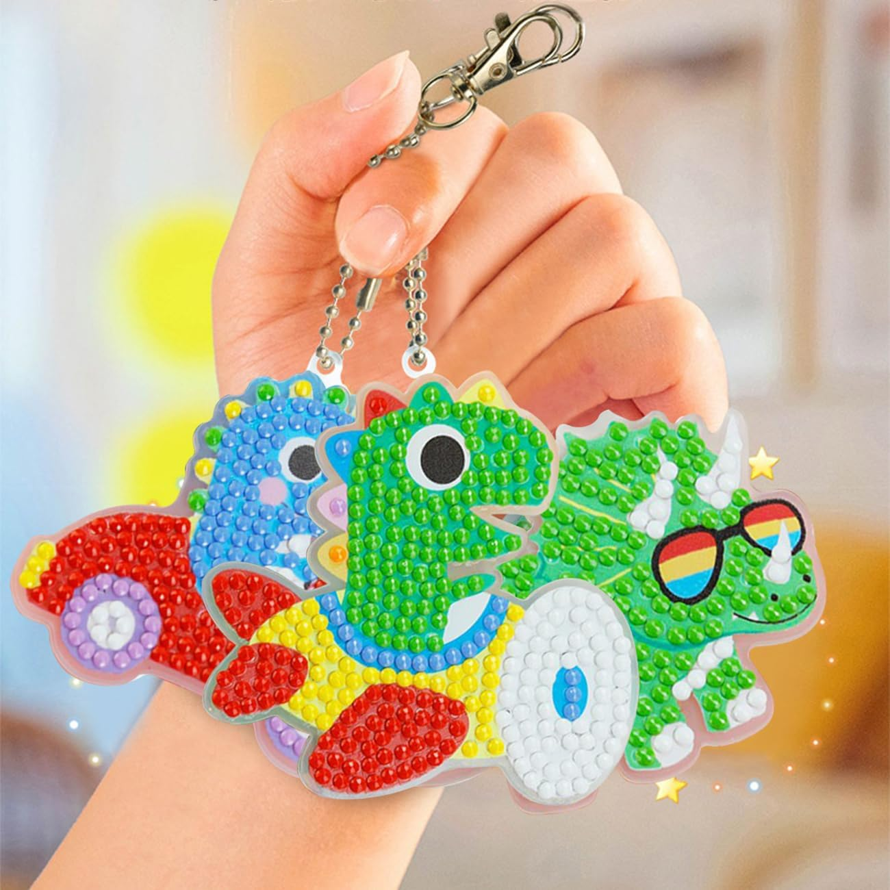 Cawtiuly Creative Kids DIY Diamond Painting Keychain Craft Kit - 3 Pack Customizable PVC Gem Art Set with Stickers & Accessories, Non-Toxic Crafting Supplies for Ages 5-12, Fun for Girls & Boys