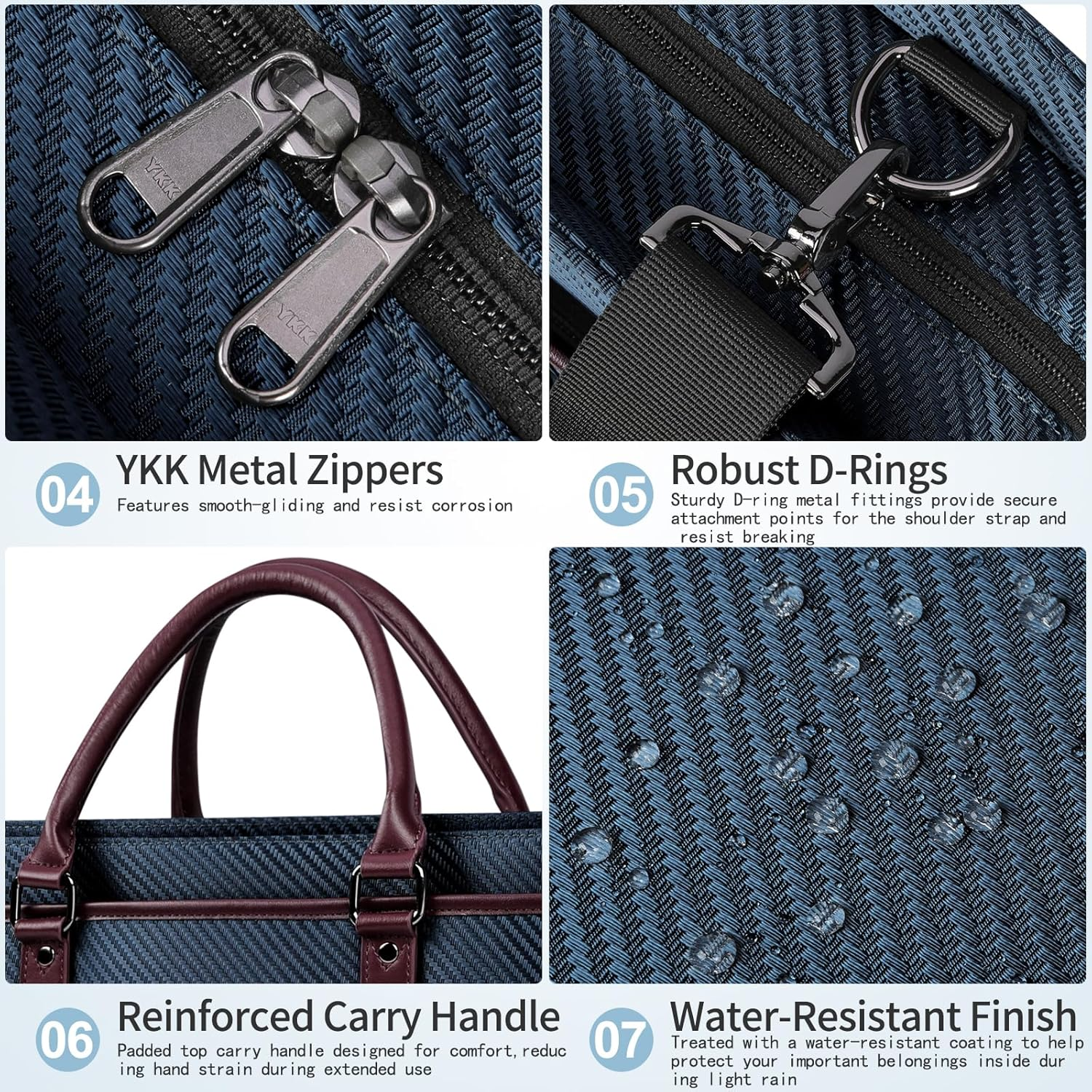 NEWHEY Laptop Bag 15.6 Inch Crossbody Bag for Man Waterproof Messenger Bag PU Leather Computer Bag Retro College Satchel Bag for Work,Business,Travel Black Navy - Blue image number 3