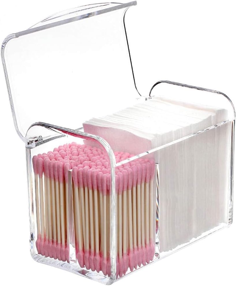 3 Partitions Cotton Ball and Swab Holder Organizer with Lid Clear Acrylic Cotton Pad Container for Cotton Swabs Q-Tips Make up Pads Cosmetics and More (Clear) image number 3