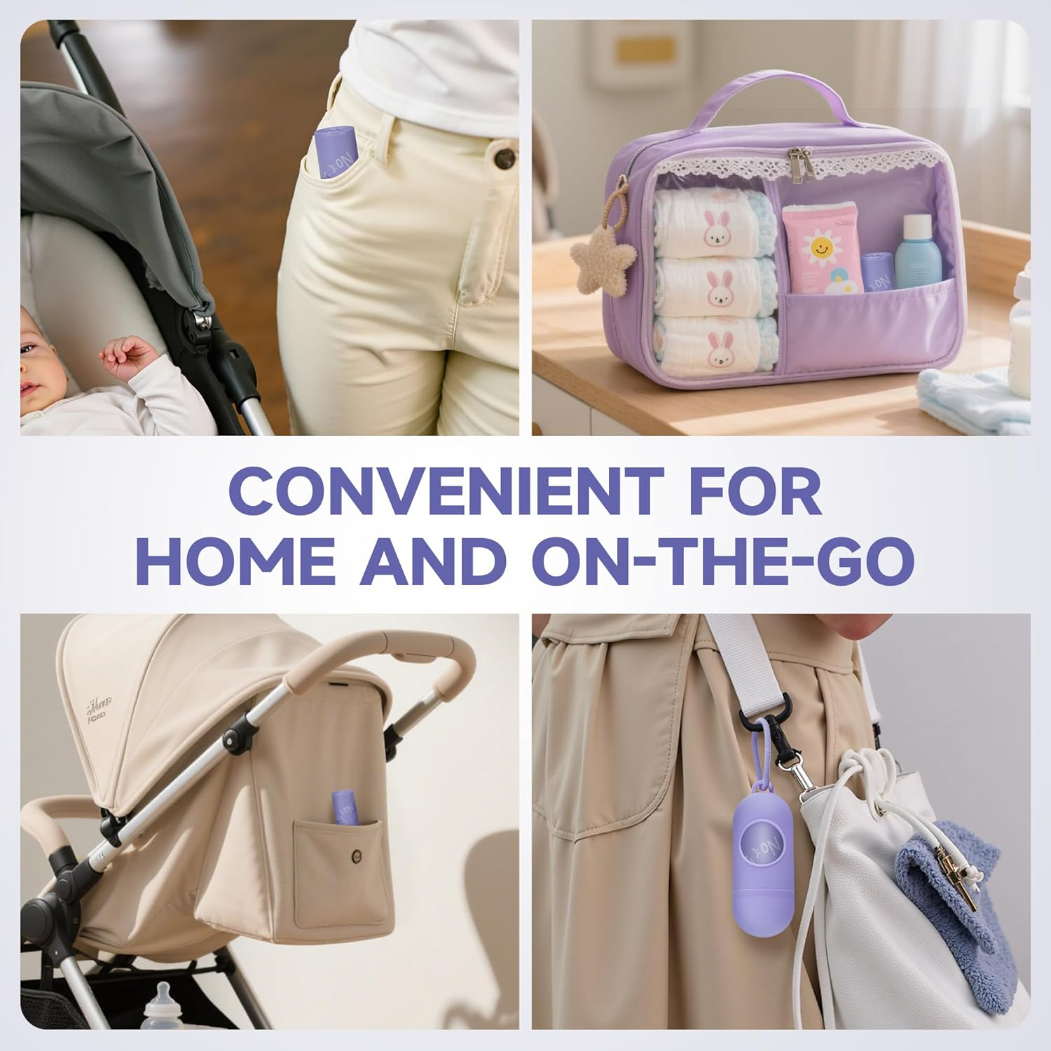 Disposable Nappy Bags with Handles 100 Count (4 Rolls), Leak-Proof Odor Lock Unscented Nappy Sacks on the Go, Ocean Recycled Plastic image number 5