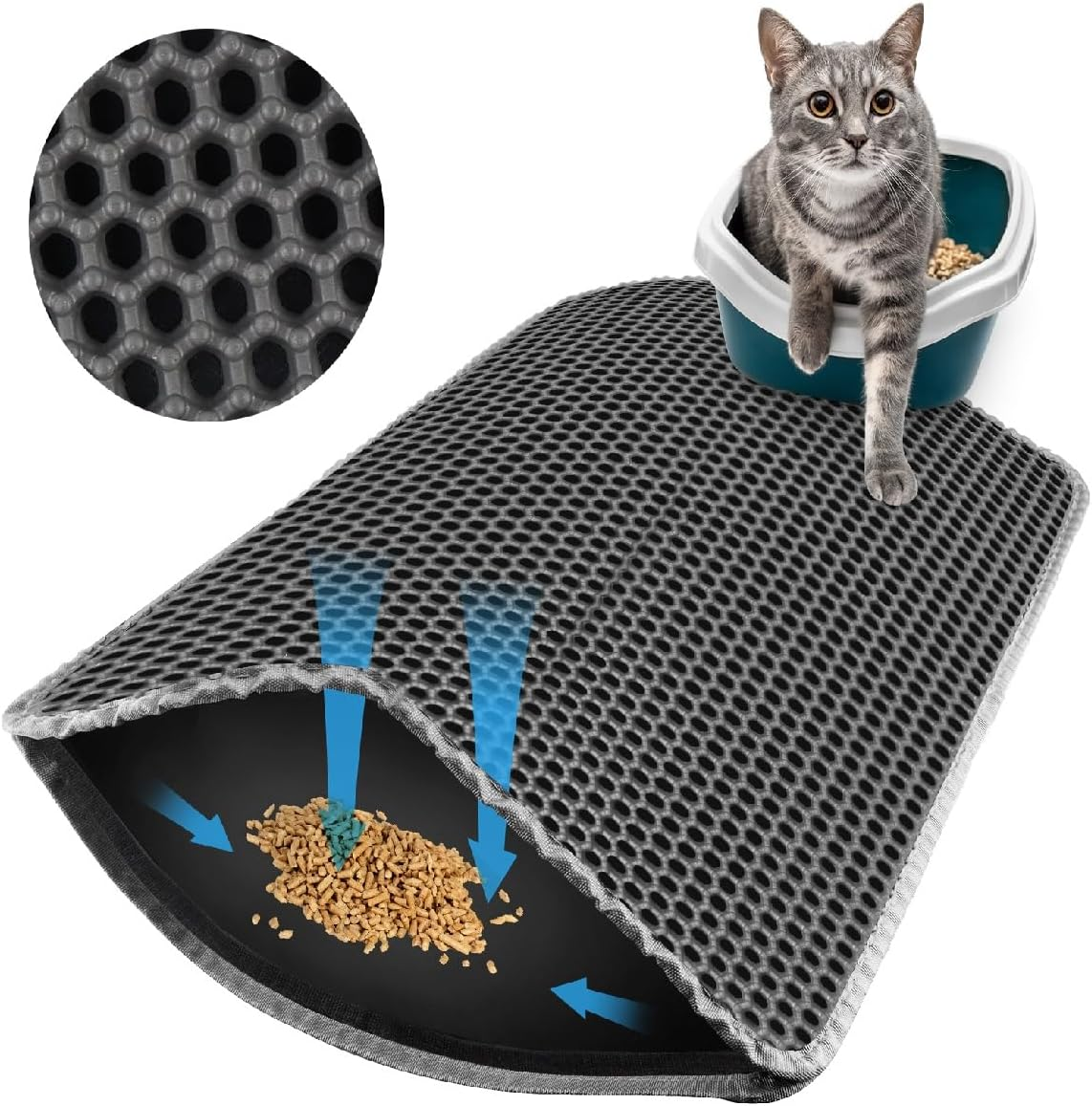 Cat Litter Tray Mat 60 X 40 Cm, Double Layer Waterproof Cat Litter Tray Honeycomb Mat Cat Litter Tray for Litter Control, Cat Litter Mat Grey, Cat Litter Mat for Toilet image number 3