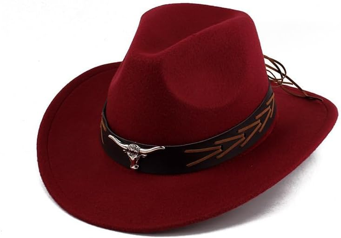 Cowboy Hat Cow Head Accessories Cowboy Hat Monochrome Felt Hat Men Wine Red image number 2
