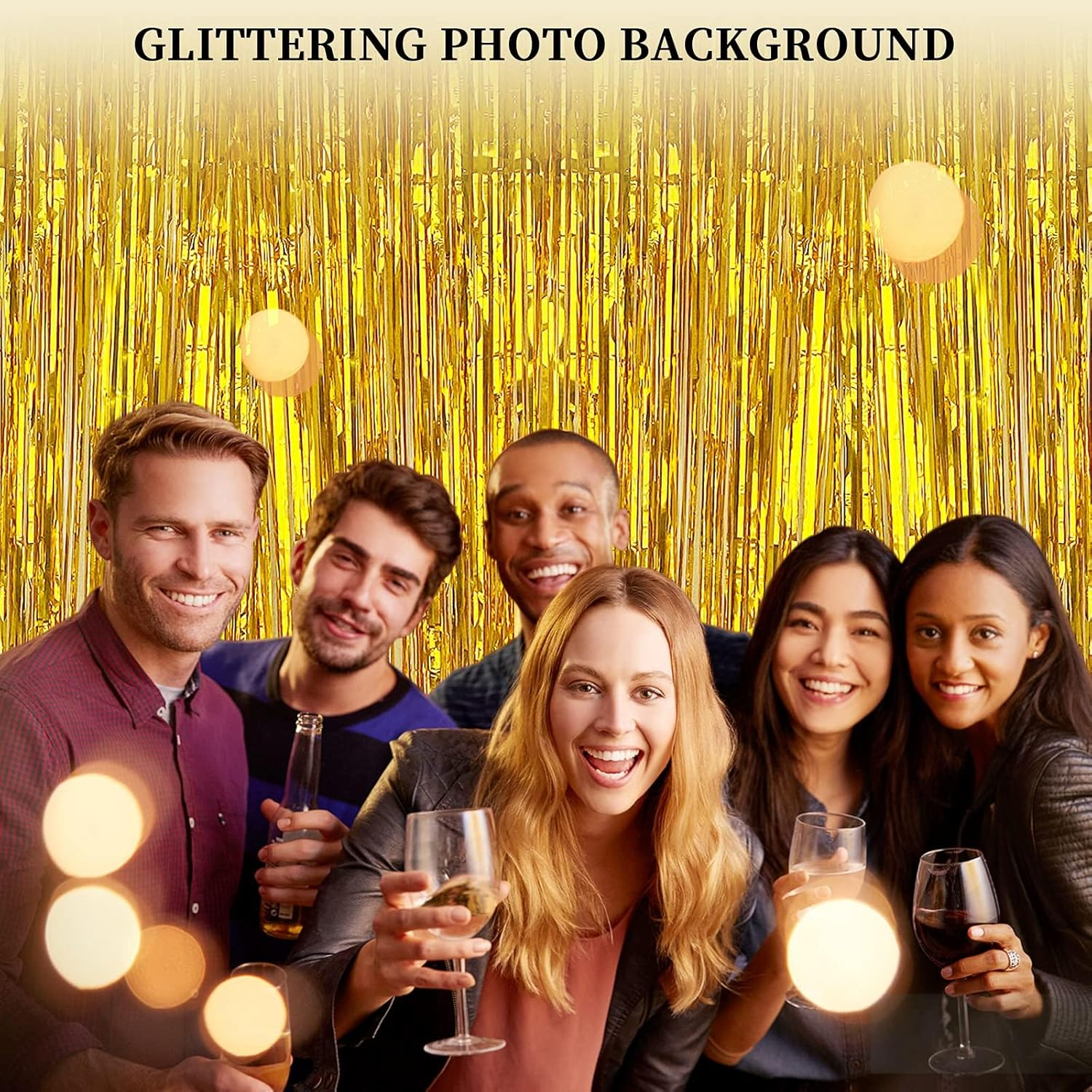 Fringe Foil Curtain, Gold Foil Fringe Curtain Set with 2 Pcs Metallic Tinsel Curtains & Shiney Ribbon, 3.3 * 6.5 Ft Streamer Curtain Backdrop for Valentine'S Day Birthday Engagement Bachelor Party