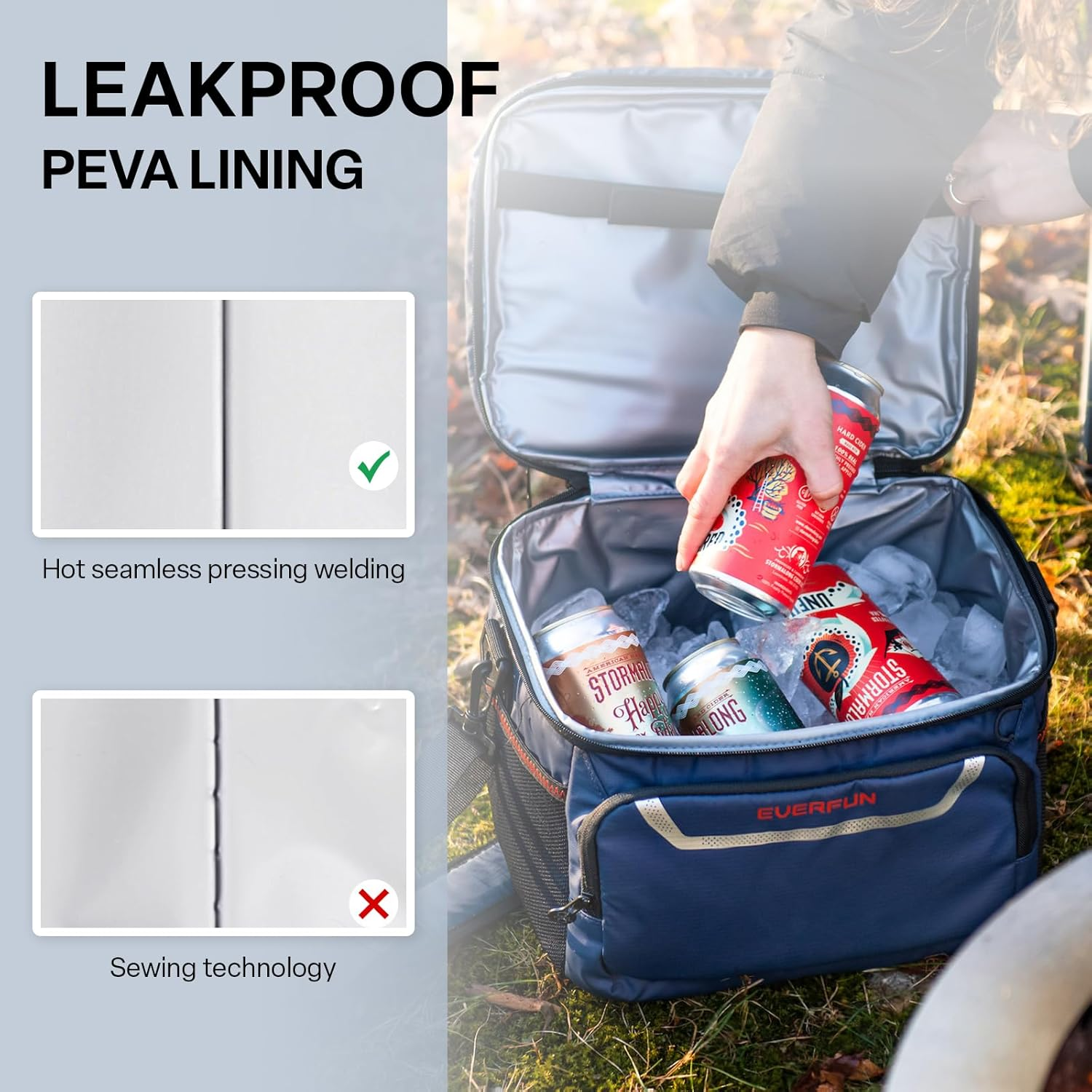 EVERFUN Insulated Cooler Bag Dual Compartments Soft Lunch Bag for Men Women Lunch Box 24 Can Collapsible Waterproof Leak-Proof Lunch Coolers for Work Office image number 2