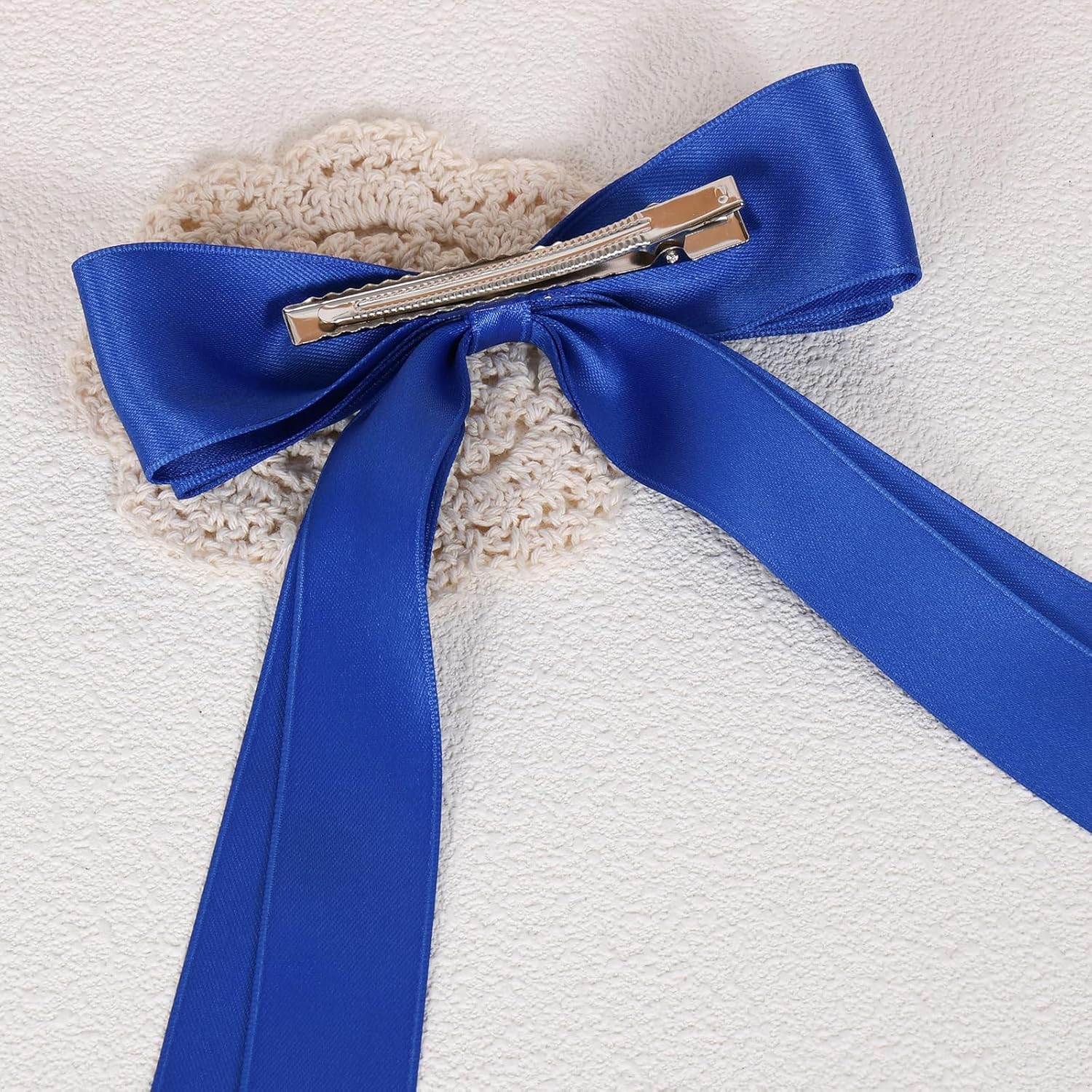 Large Hair Bows Alligator Clip Satin Ribbon Ponytail Hair Barrettes with Long Tail Wedding Dress Decor Accessories for Women (Royal Blue, 12.5 * 20CM) image number 2
