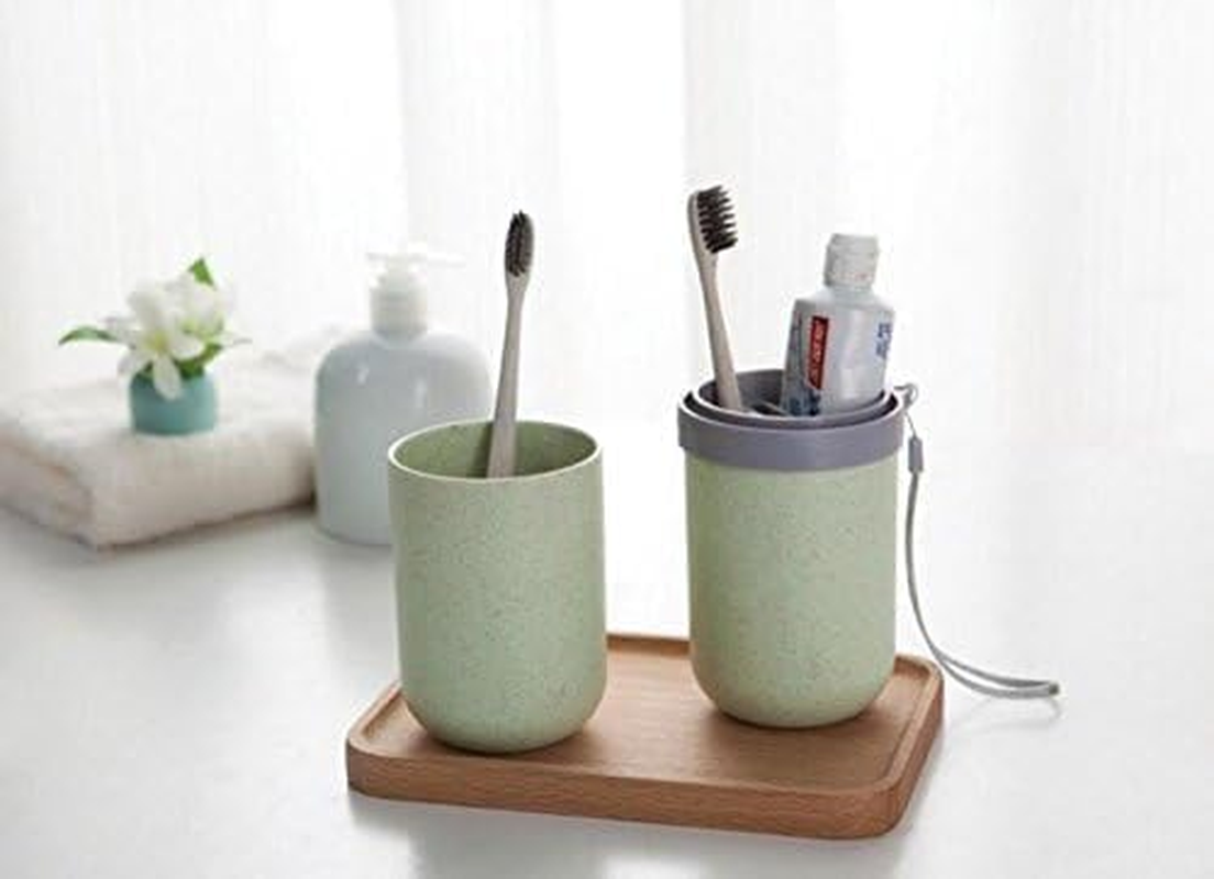 1Pcs Travel Toothbrush Cup Multifunction Wheat Stalk Wash Gargle Cup Portable Business Trips Handy Tcontainer Storage Box Organizer for Travel and Outdoors (Green) image number 5