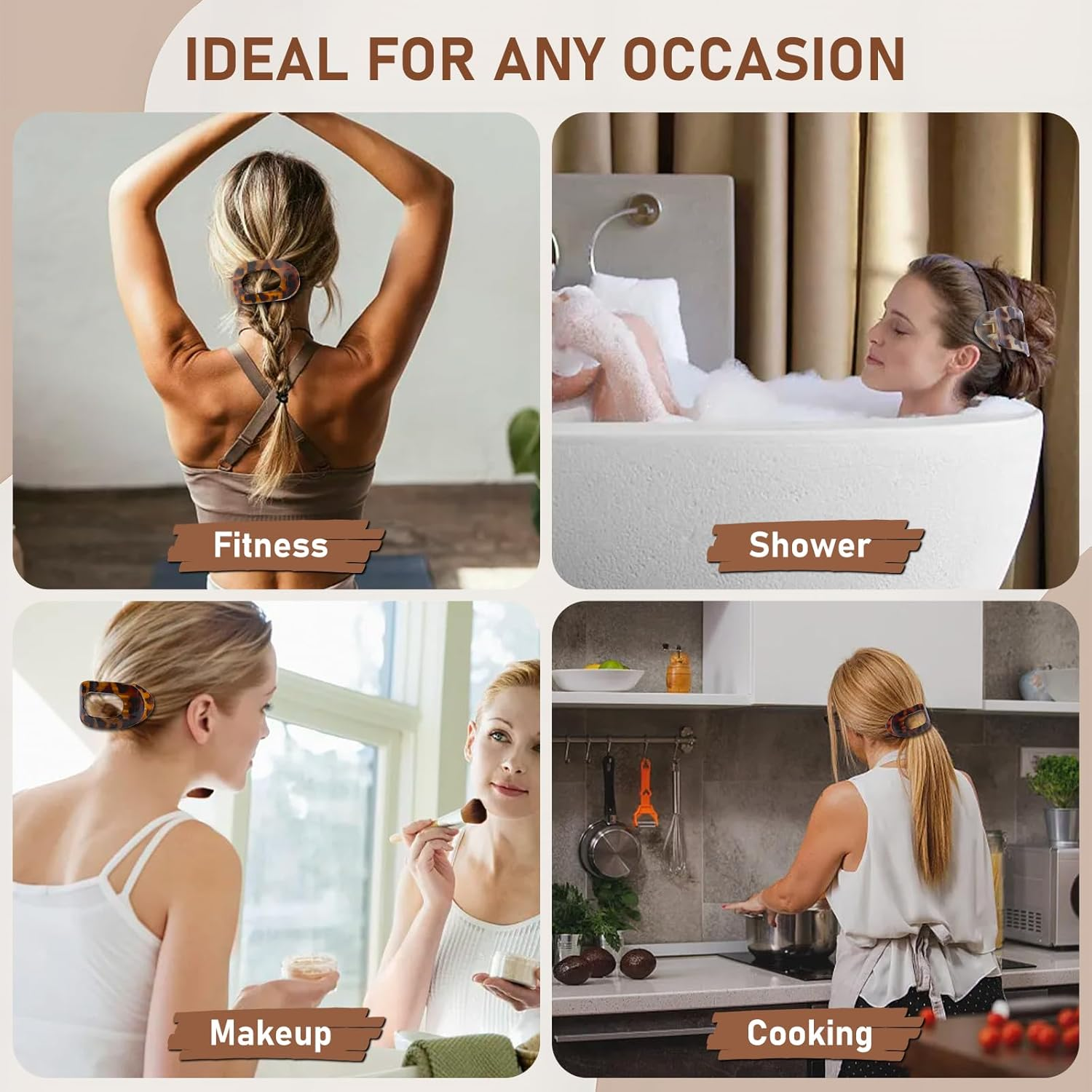 Flat Claw Clips for Women, 6 Pack Ergonomic Curved Hair Clips, Strong Hold Non-Slip Design for Thick & Thin Curly Hair, Leopard Print & Tortoise Shell Colors, Comfortable All-Day Wear for Girls image number 4