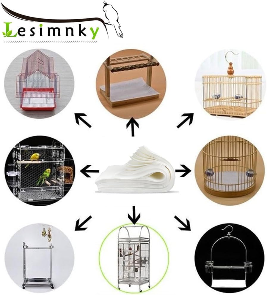 Lesimnky 120 Pieces Bird Cage Liners-11'' X 17''Disposable Non-Woven Bird Cage Paper Liners Precut Absorbent Fecal Tray Cages Cushion Pad Mat Cuttable Pet Animal Cages Cushion for Parrot (White) image number 2