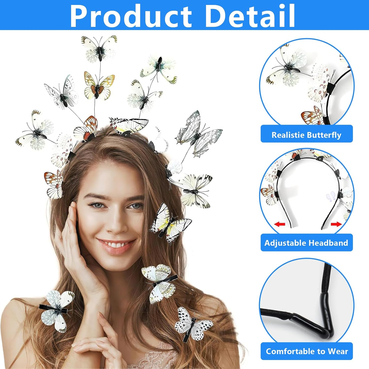 XTUDOU&reg; Women'S Butterfly Headband, Butterfly Clip Headband, for Butterfly Cosplay, Bridal Butterfly Headband, Fancy Dress Costumes Accessories, Pack of 2 image number 6