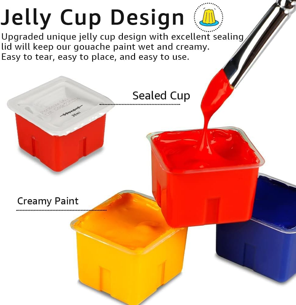 Gouache Paint Set, Unique Jelly Cup Design, Non-Toxic, Guache for Canvas Watercolor Paper - Perfect Beginners, Students, Artists 24 Colors X 30Ml/1Oz image number 3
