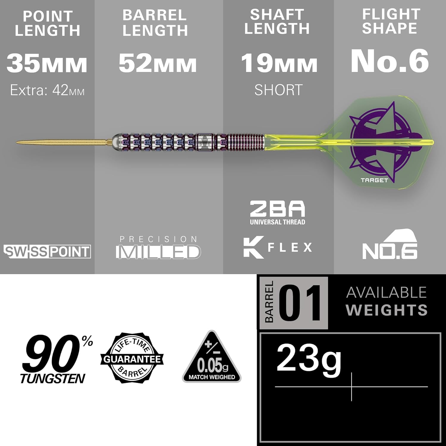 Target Darts Luke Littler World Champion Swiss Point Steel Darts 90% Tungsten Dart Set, 23G | the Nuke 2025 Special Edition K-Flex, Includes Key Ring, SLK Swiss Point Tips and Swiss Tool image number 3