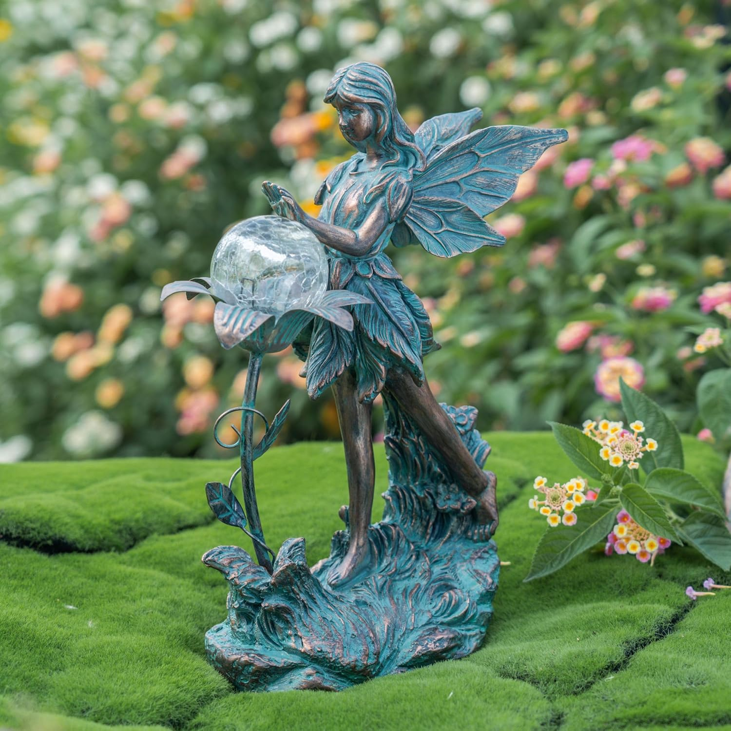 TERESA'S Collections Garden Fairy, Large Bronze Garden Sculptures & Statues with Solar Outdoor Light, Yard Art Lawn Ornaments for Outdoor Decor, Ideal Housewarming Gifts for Mom Birthday 10.6" image number 5