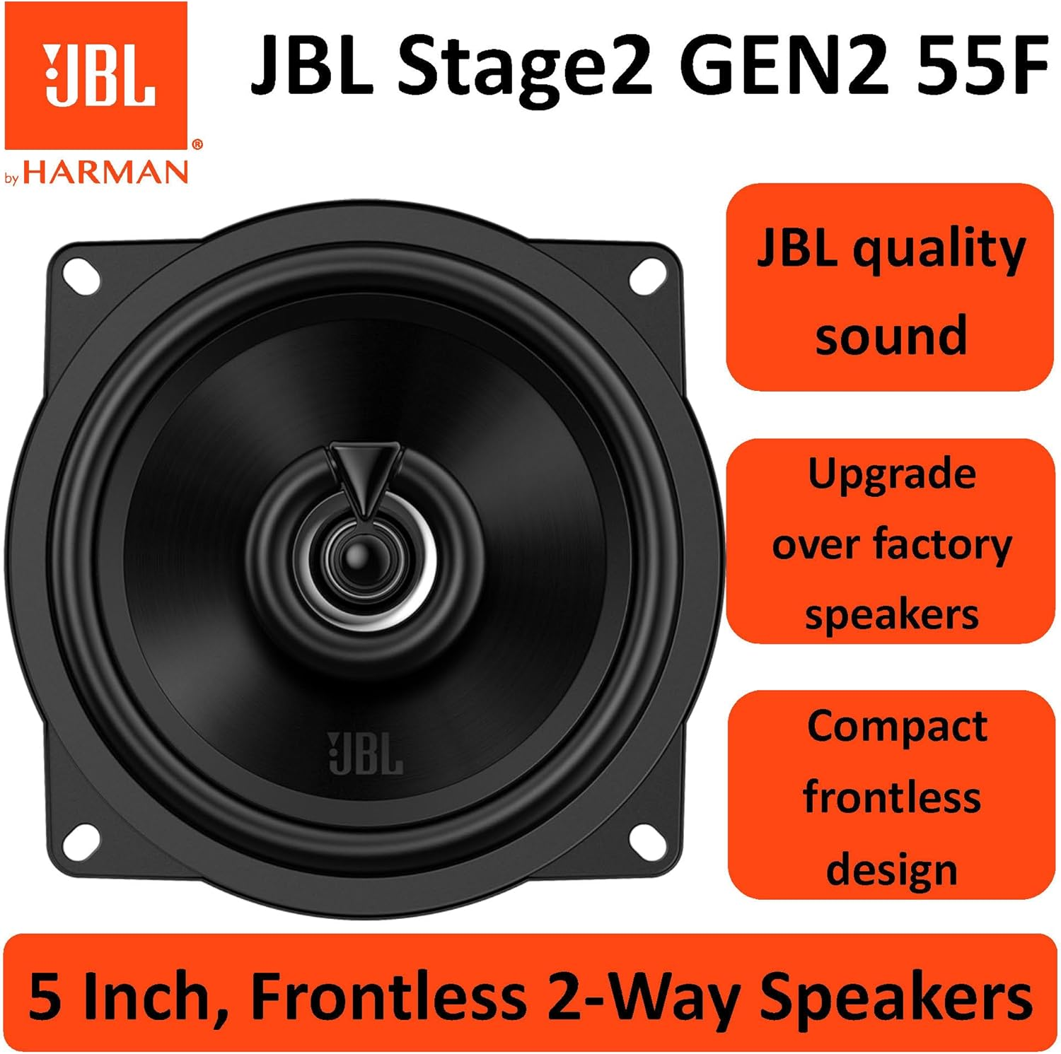 JBL Stage2 GEN2 55F - 5.25 Inch (130Mm) 2-Way Coaxial Car Speakers - 50W RMS - 220W Peak Audio - OEM Replacement - Compact Fit - Easy Install - No Grille - Pair image number 3