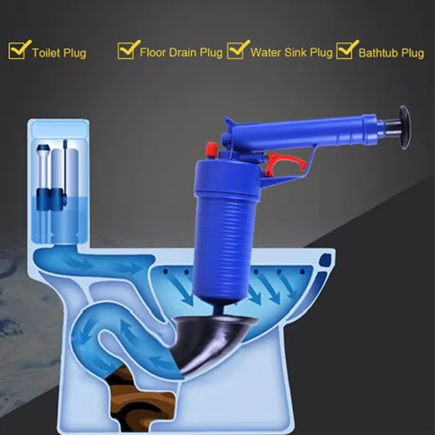 Toilet Drain Unclogger with 4 Sizes Suction Cups High Pressure Air Drain Unclogger for Toilet, Floor Drain, Sink, Bathtub, and Sink Blockages image number 4