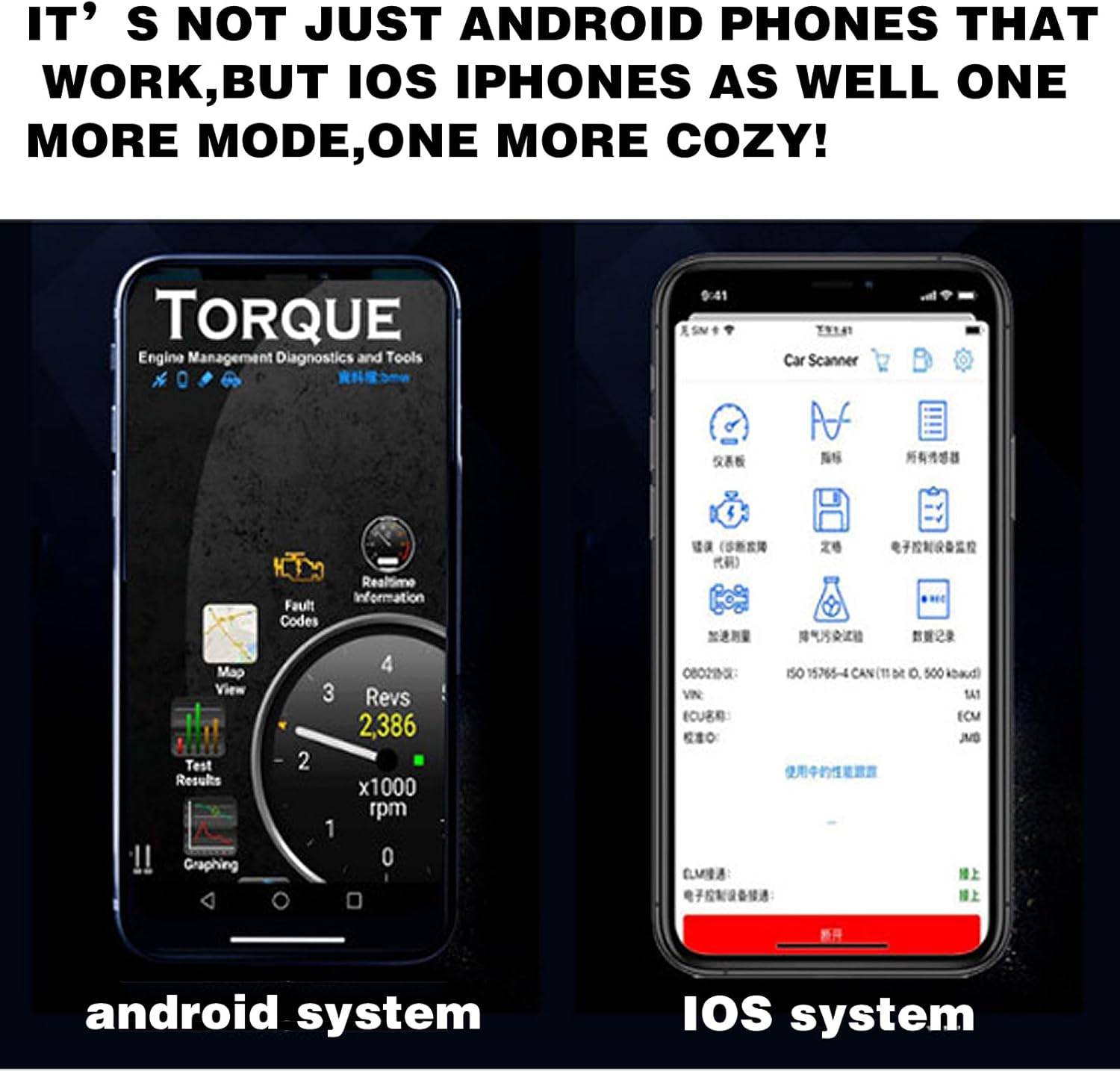 Bluetooth OBD2 Scanner for Cars - Wireless OBDII Diagnostic Tool with Real-Time Data & Fault Code Reader Compatible Ios/Android, Torque Pro, OBD Fusion, Incardoc Apps - Quick Scan image number 2