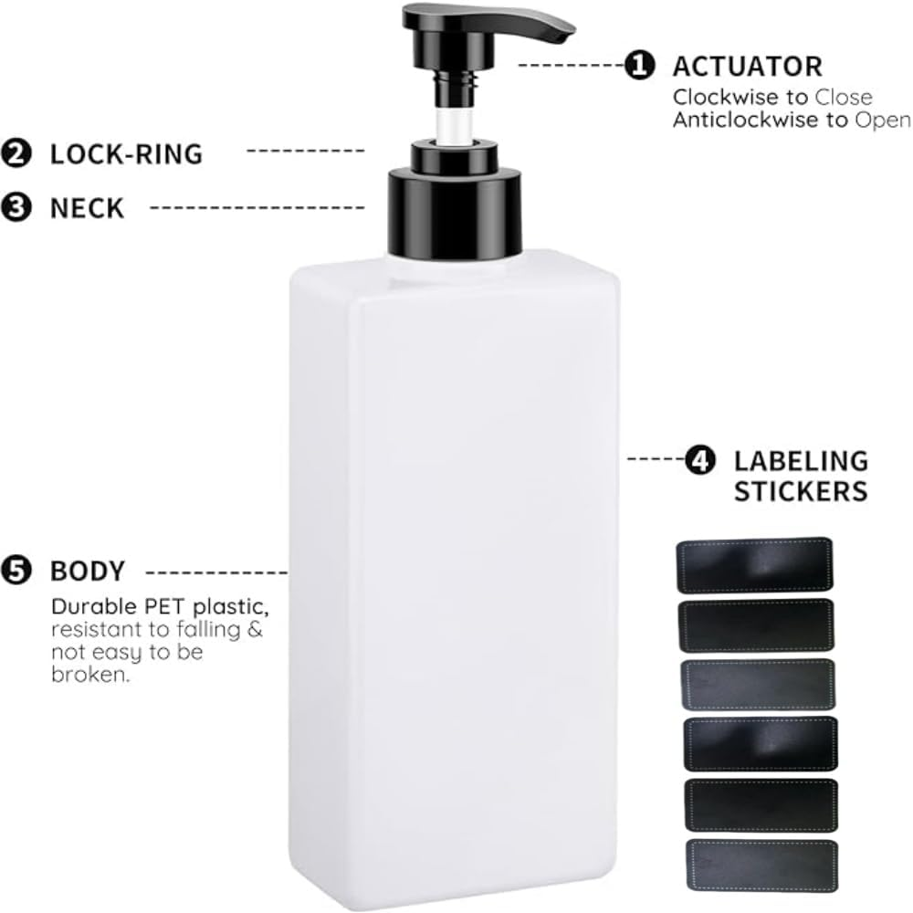 Jindizi Reusable Soap Dispenser, Plastic Lotion Dispenser, 3Pcs Refillable Shampoo Bottles with Labels, Shower Container for Body Soap Shampoo Conditioner 16.9Oz/500Ml image number 4